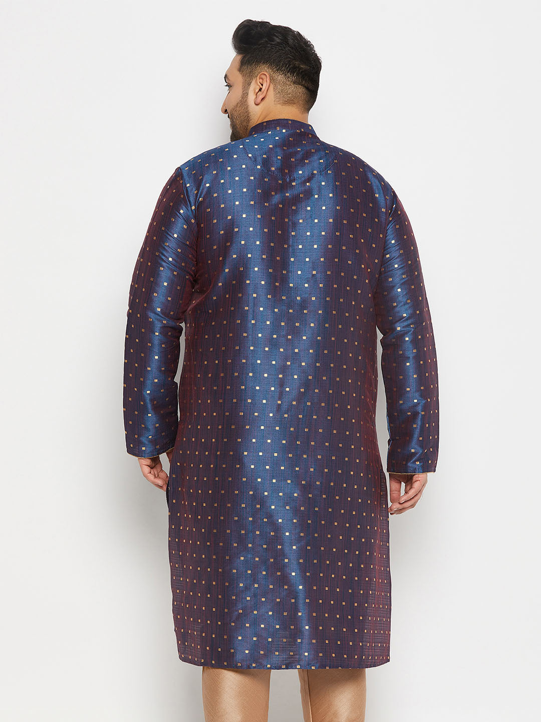 Men's Plus Size Navy Blue Zari Weaved Kurta
