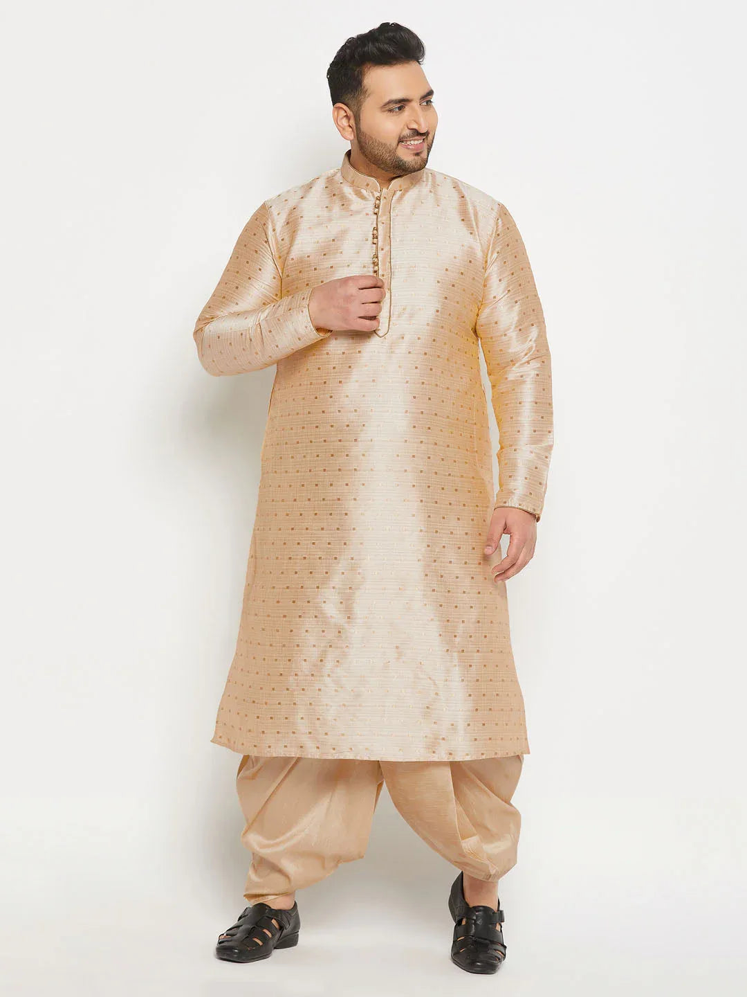 Men's Plus Size Gold Zari Weaved Kurta Dhoti Set