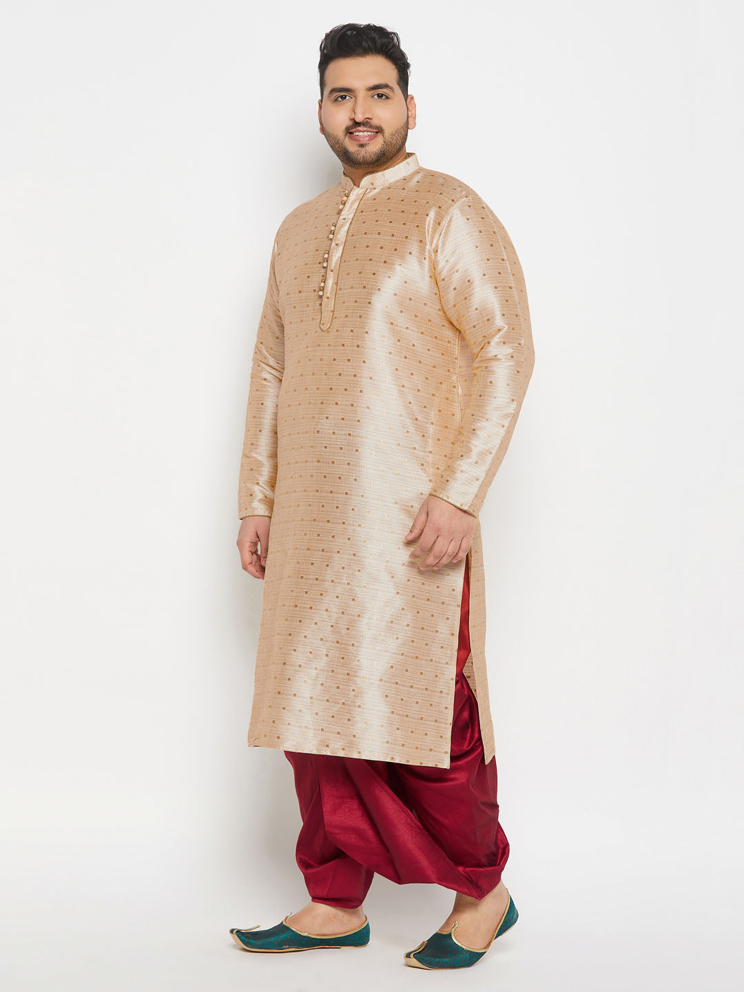 Men's Plus Size Gold Zari Weaved Kurta Dhoti Set