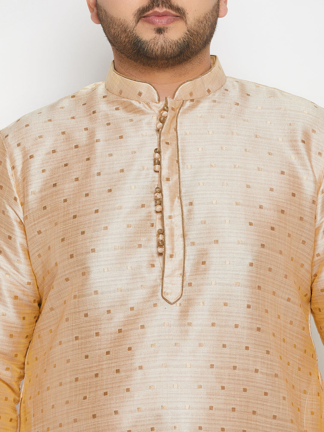 Men's Plus Size Gold Zari Weaved Kurta Dhoti Set