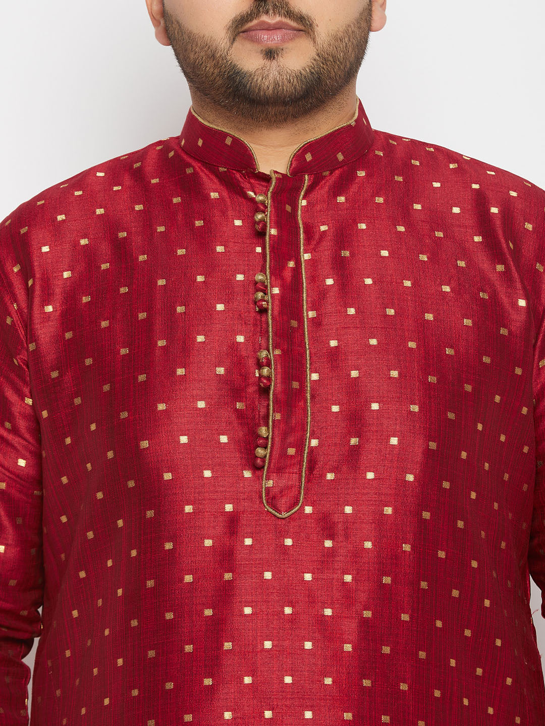 Men's Plus Size Maroon Zari Weaved Kurta Pyjama Set
