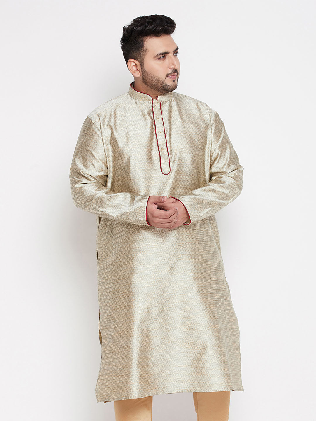 Men's Plus Size Beige Woven Kurta