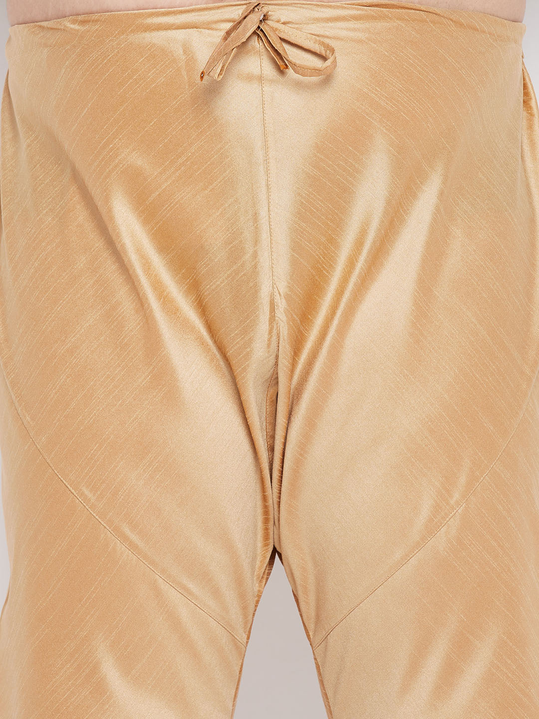 Men's Plus Size Beige Woven Kurta And Rose Gold Pyjama Set