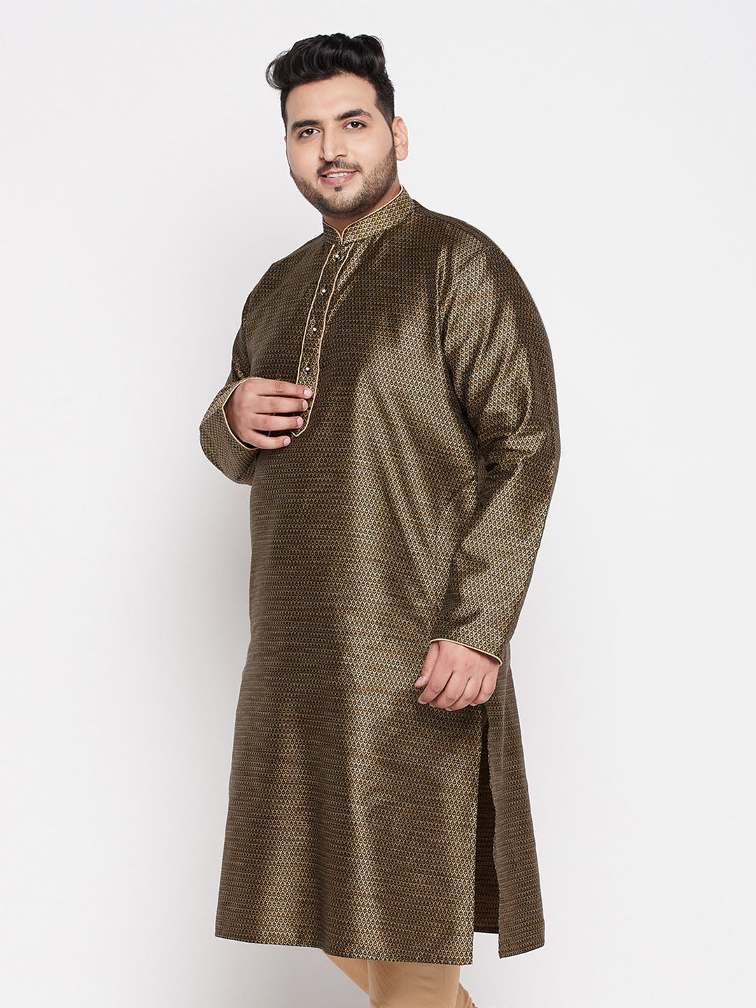 Men's Plus Size Black Woven Kurta