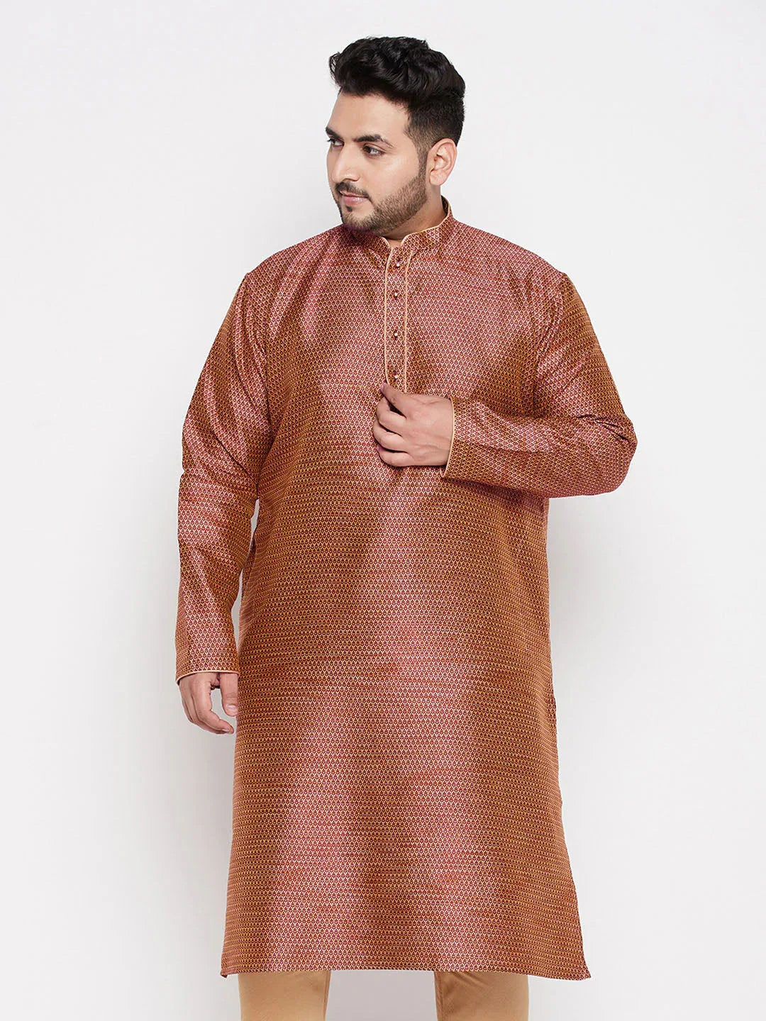 Men's Plus Size Maroon Woven Kurta