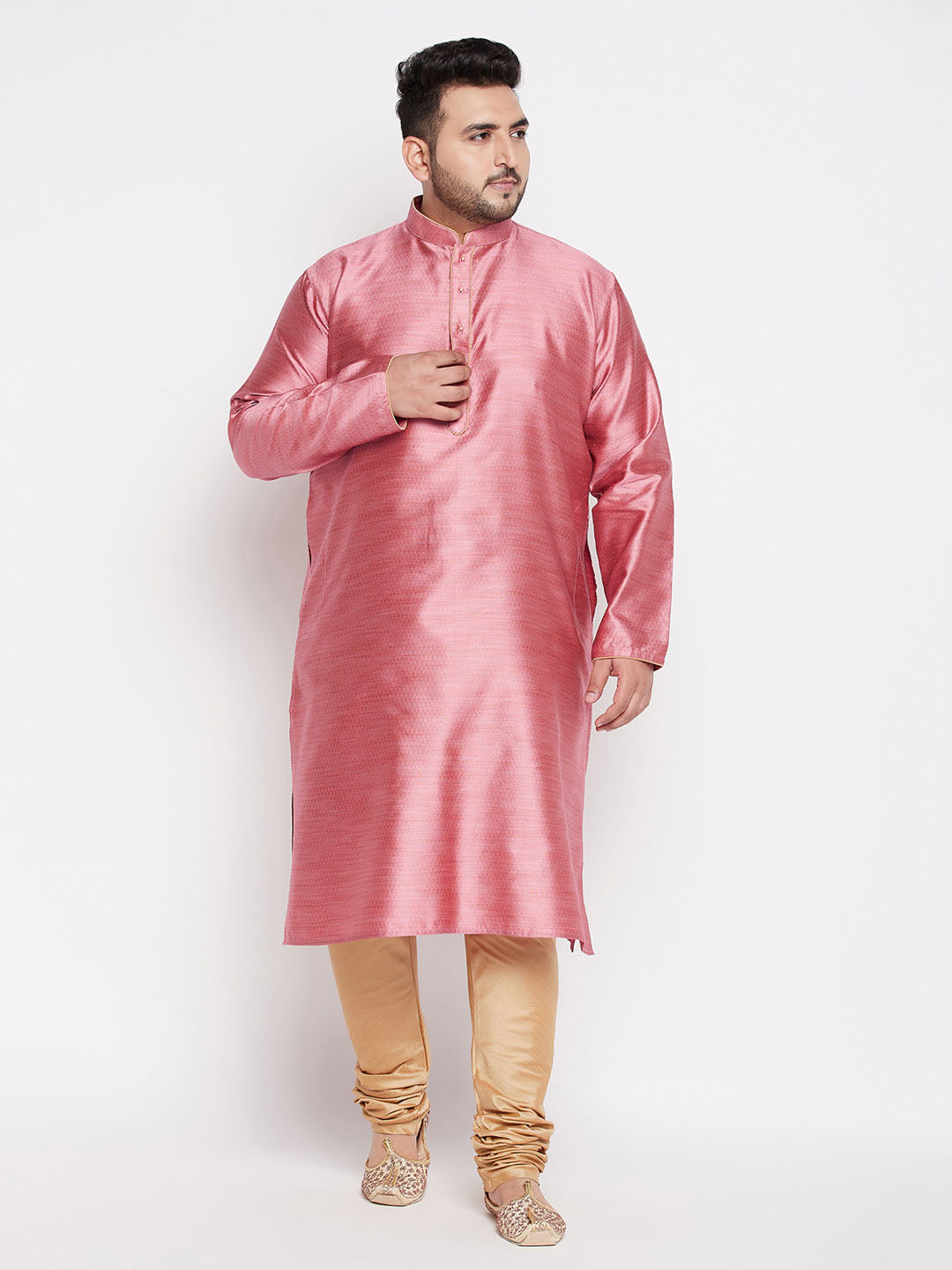 Men's Plus Size Pink Woven Kurta