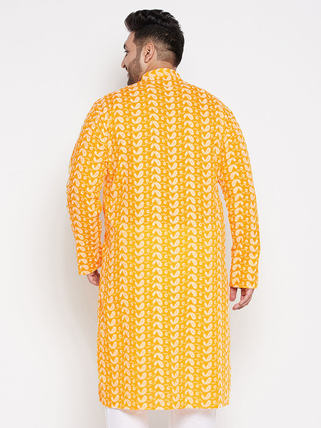Men's Plus Size Orange Chikankari Embroidered Kurta