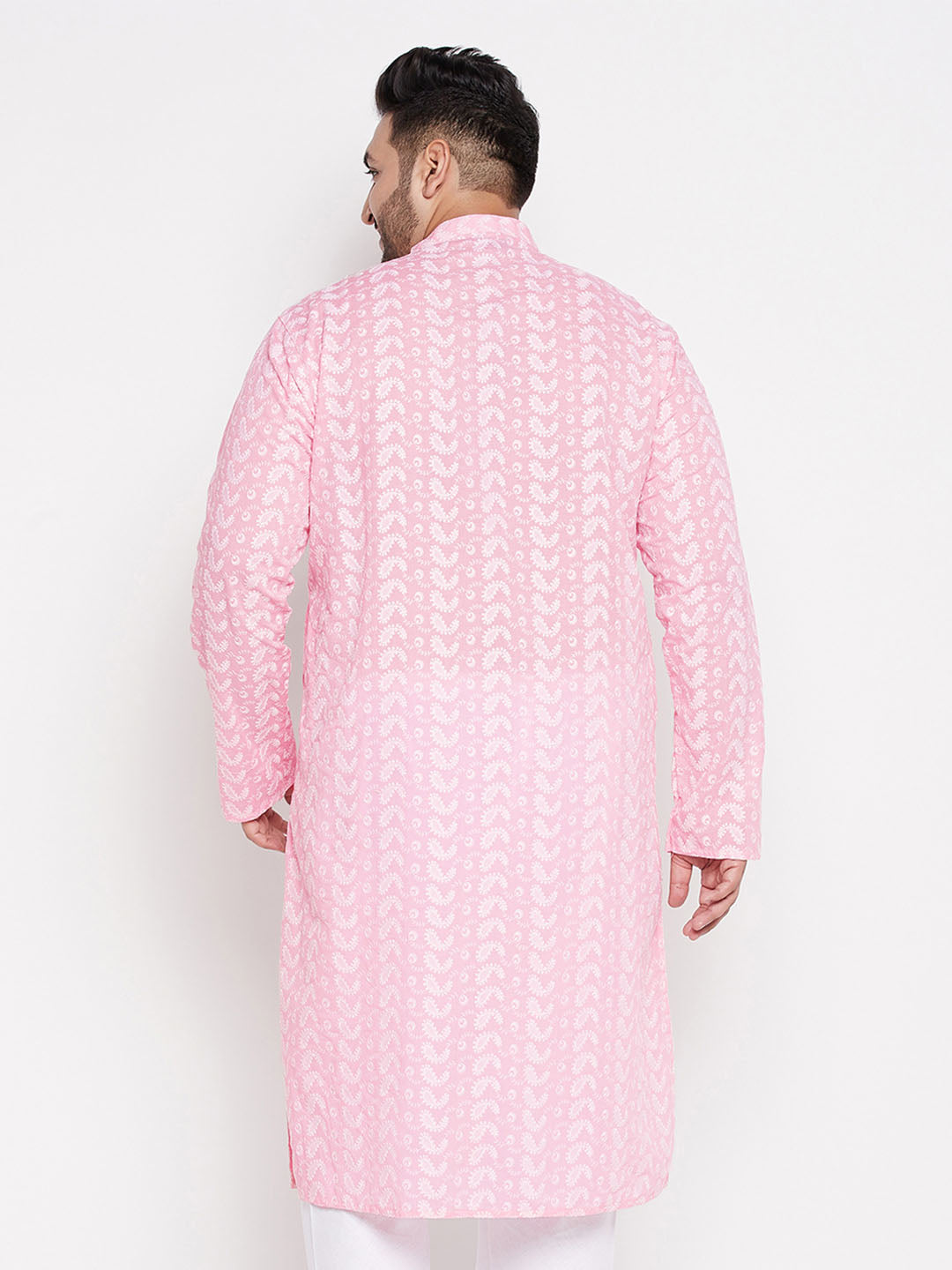 Men's Plus Size Pink Chikankari Embroidered Kurta