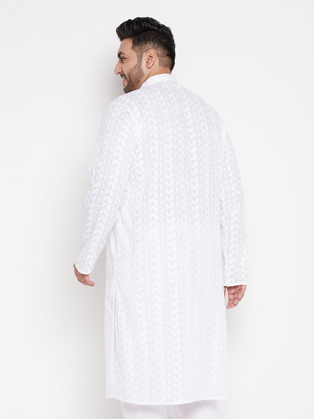 Men's Plus Size White Chikankari Embroidered Kurta