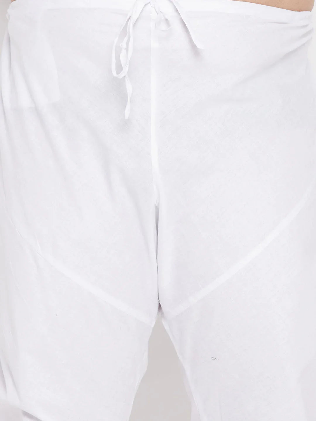 Men's Plus Size White Chikankari Embroidered Kurta And White Pyjama Set