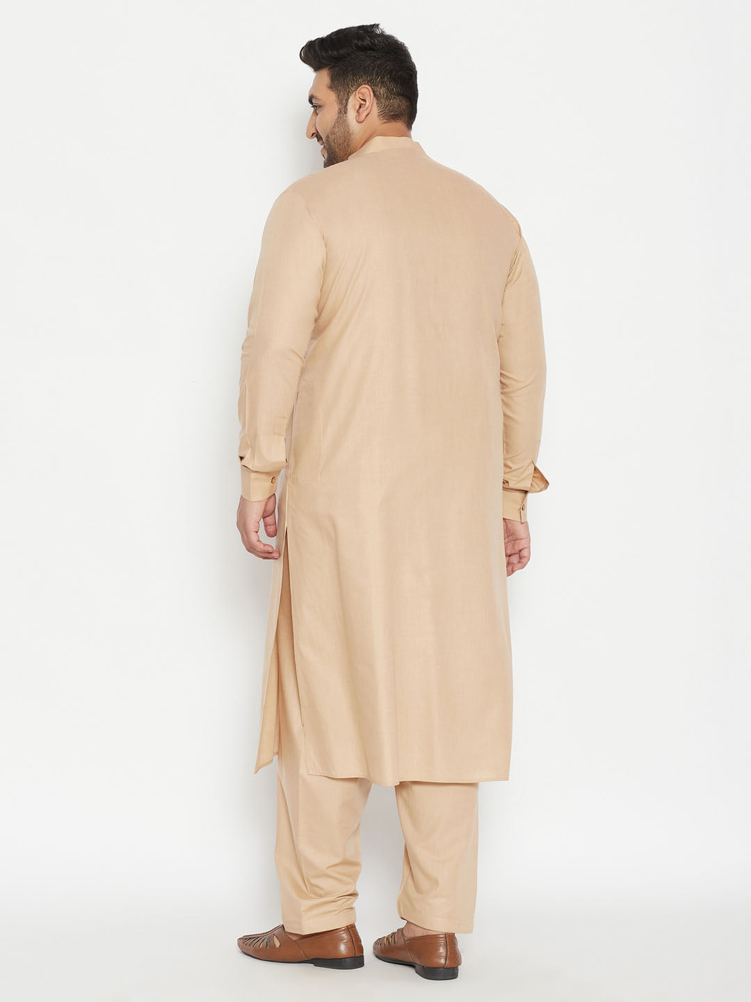 Men's Plus Size Light Brown Cotton Blend Pathani Set