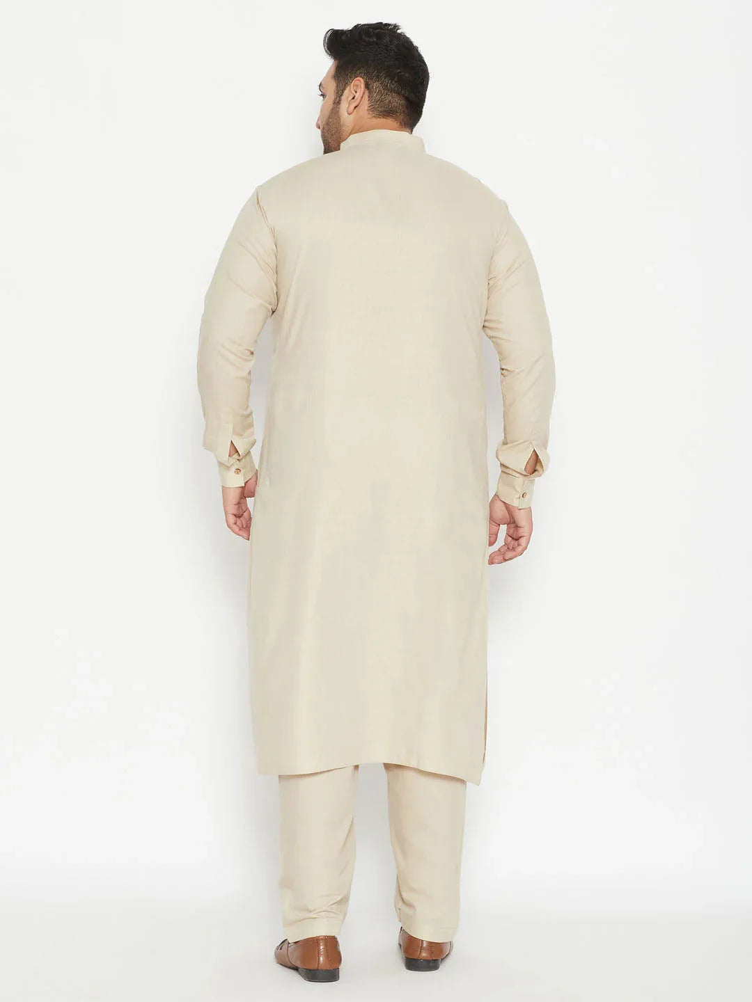 Men's Plus Size Green Cotton Blend Pathani Set
