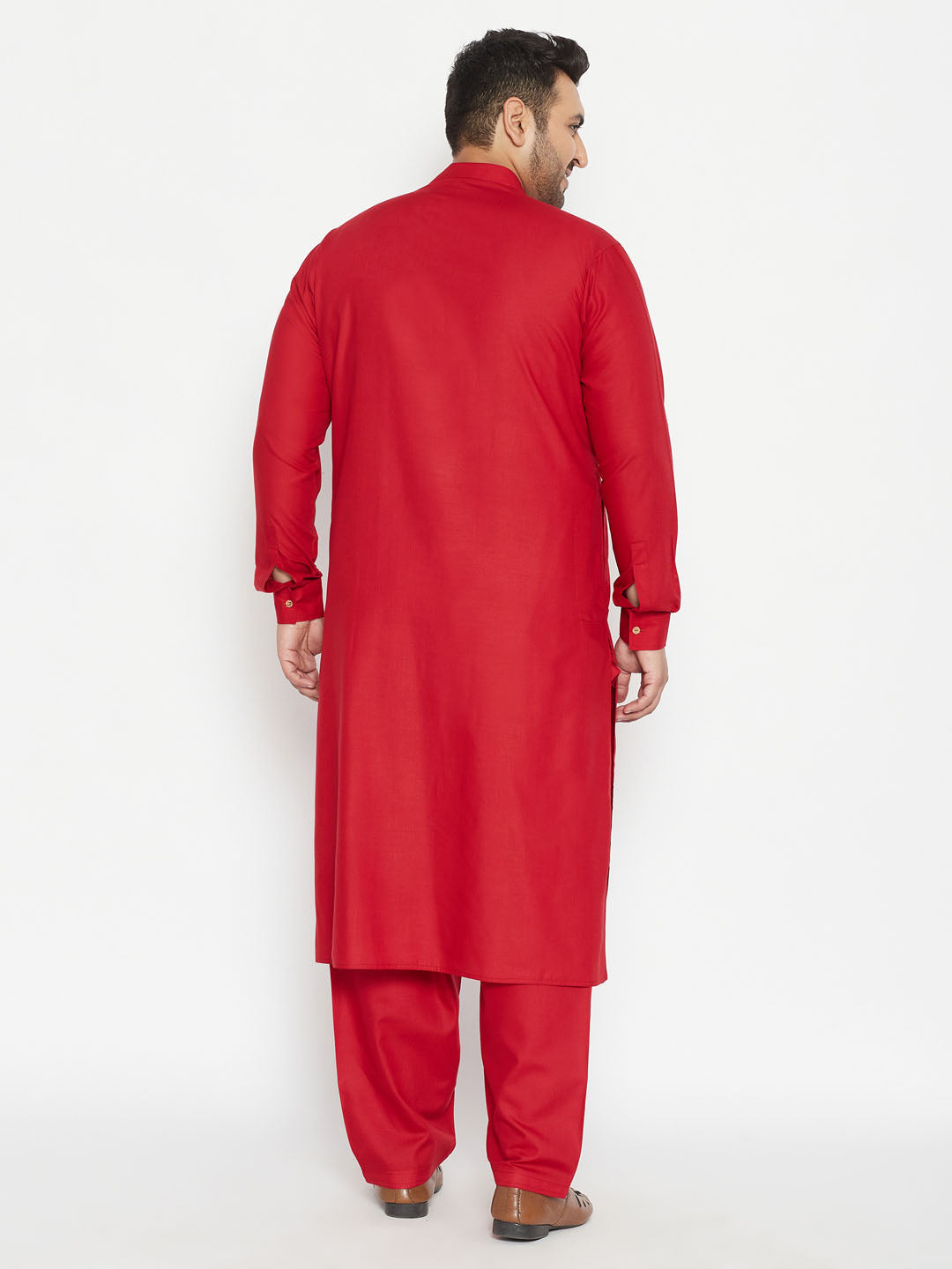 Men's Plus Size Maroon Cotton Blend Pathani Set