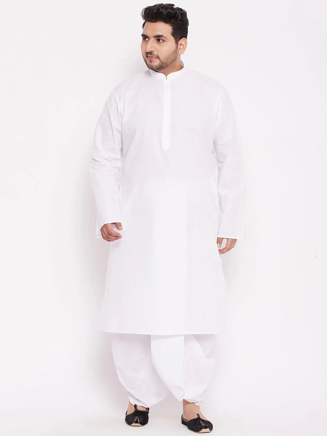 Men's Plus Size White Cotton Kurta And Dhoti Set