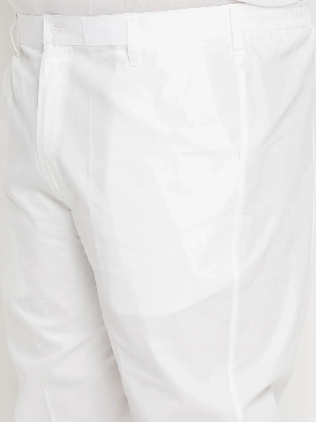 Men's Plus Size White Cotton Kurta And Cotton Pant Style Pyjama Set