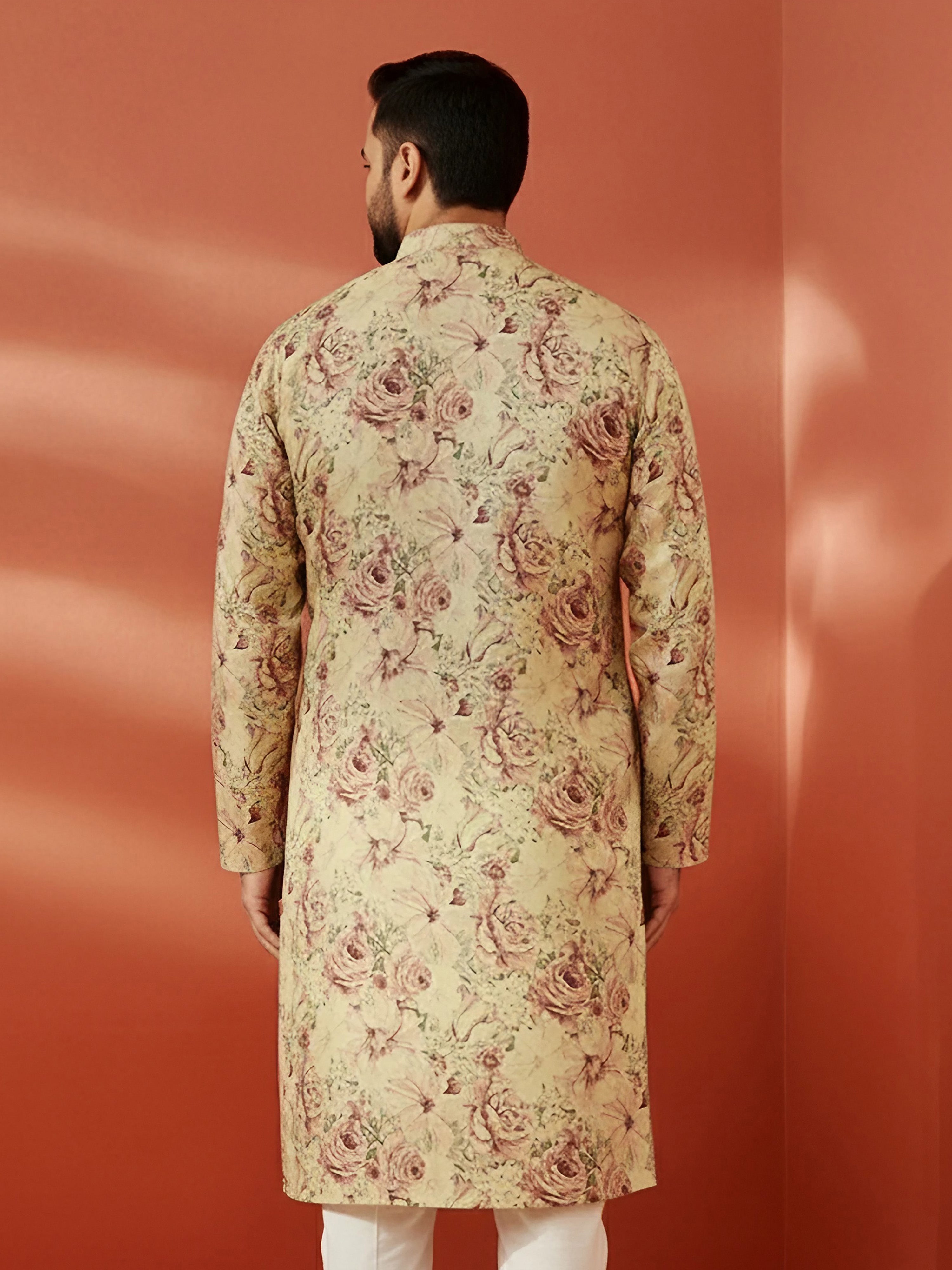 Men's Plus Beige Silk Kurta