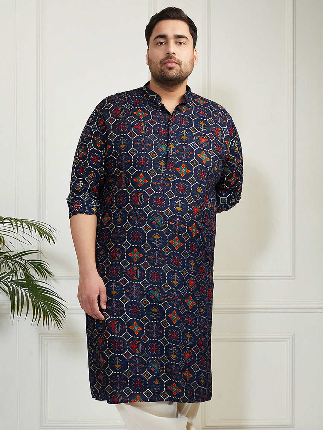 Plus Men's Blue Cotton Blend Kurta