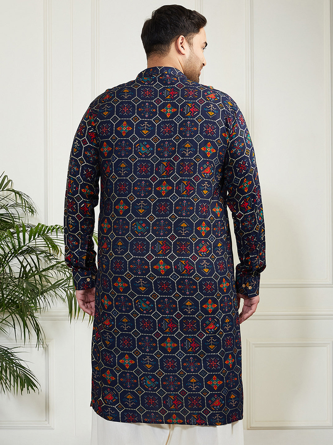 Plus Men's Blue Cotton Blend Kurta