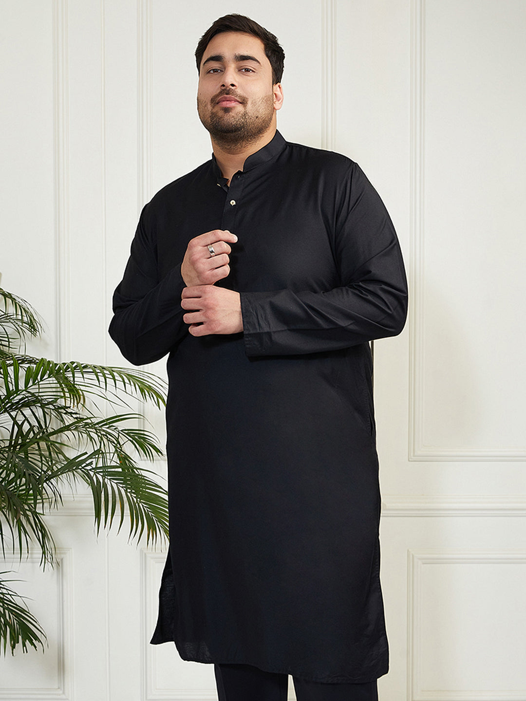 Plus Men's Black Viscose Kurta