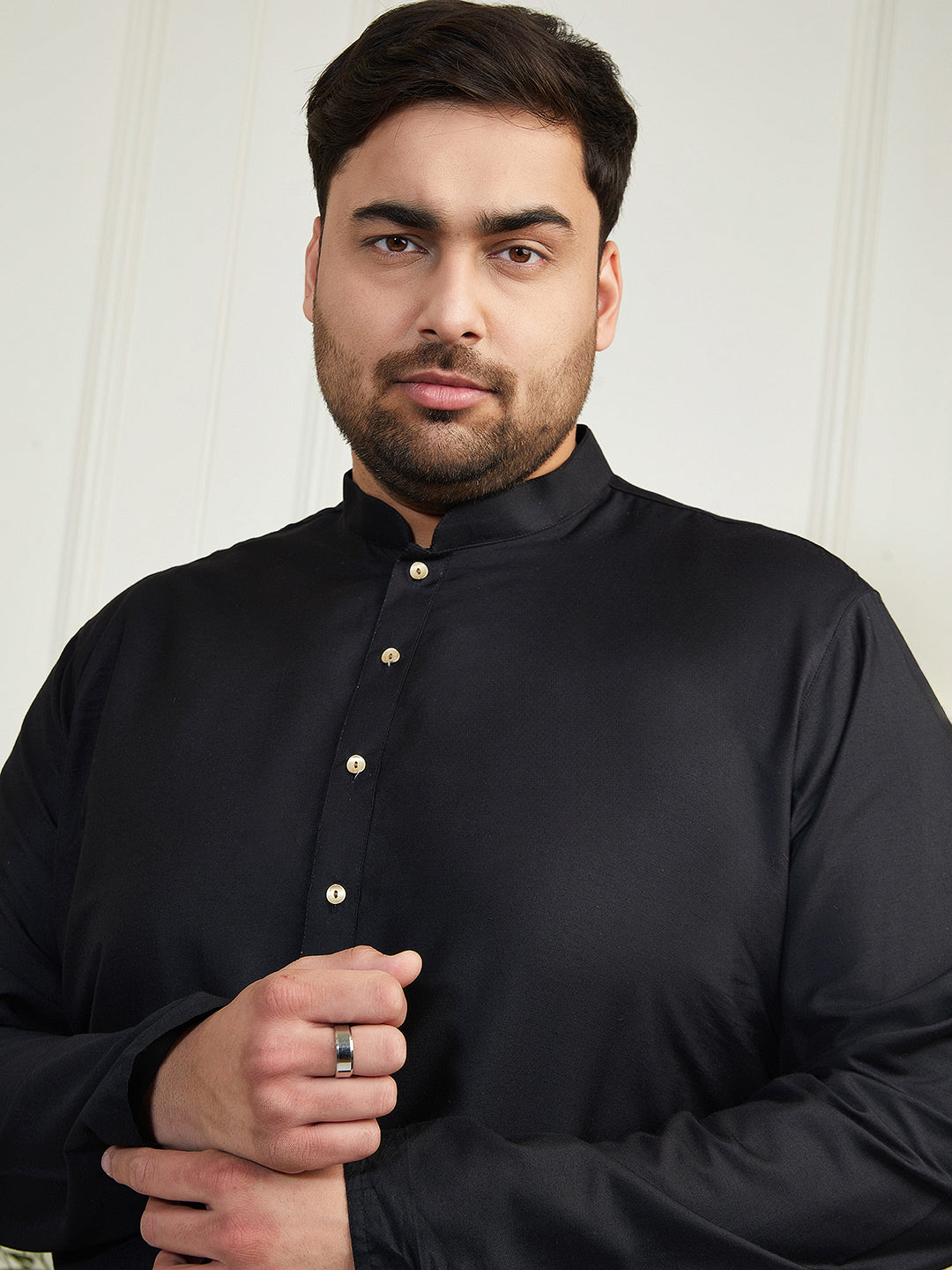 Plus Men's Black Viscose Kurta