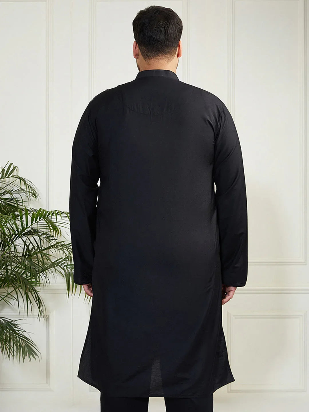 Plus Men's Black Viscose Kurta