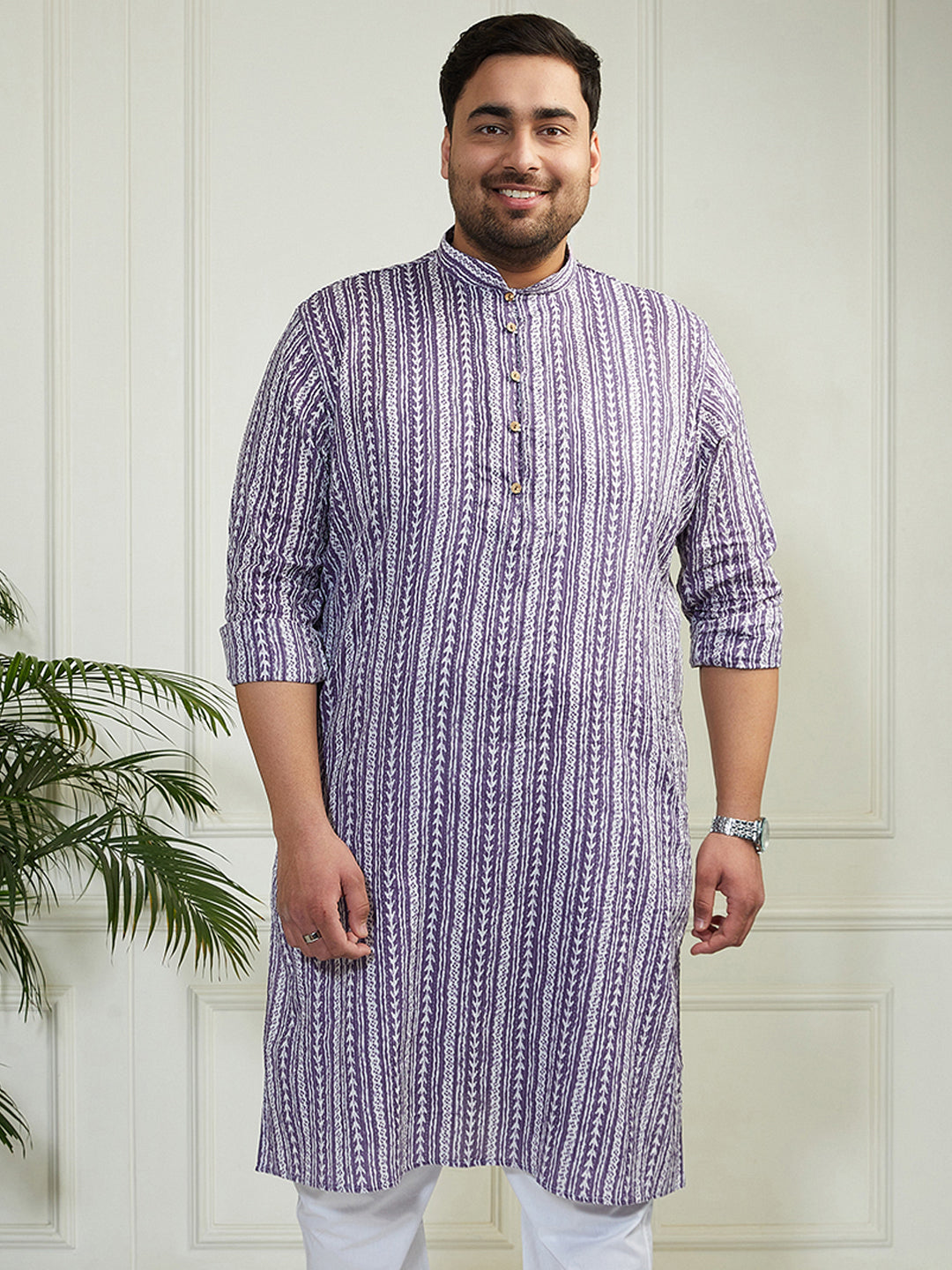 Plus Men's Purple Cotton Kurta