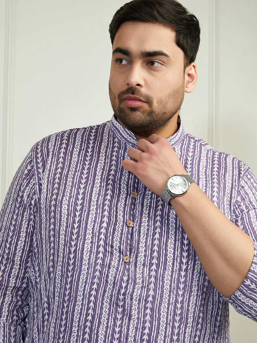 Plus Men's Purple Cotton Kurta