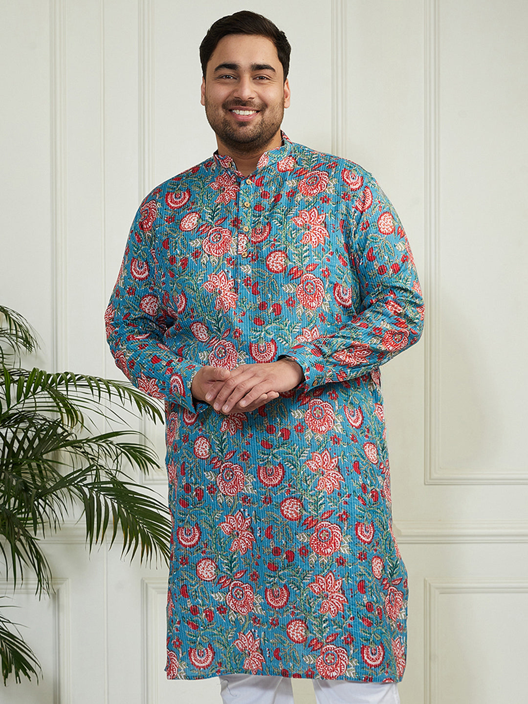 Plus Men's Aqua Cotton Kurta