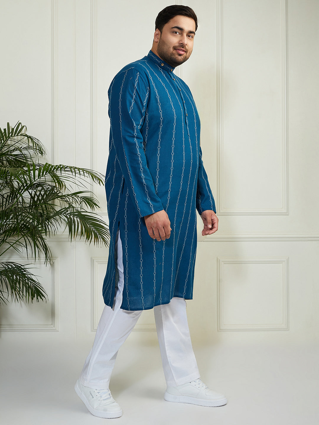 Plus Men's Indigo Blue Cotton Kurta Pyjama Set