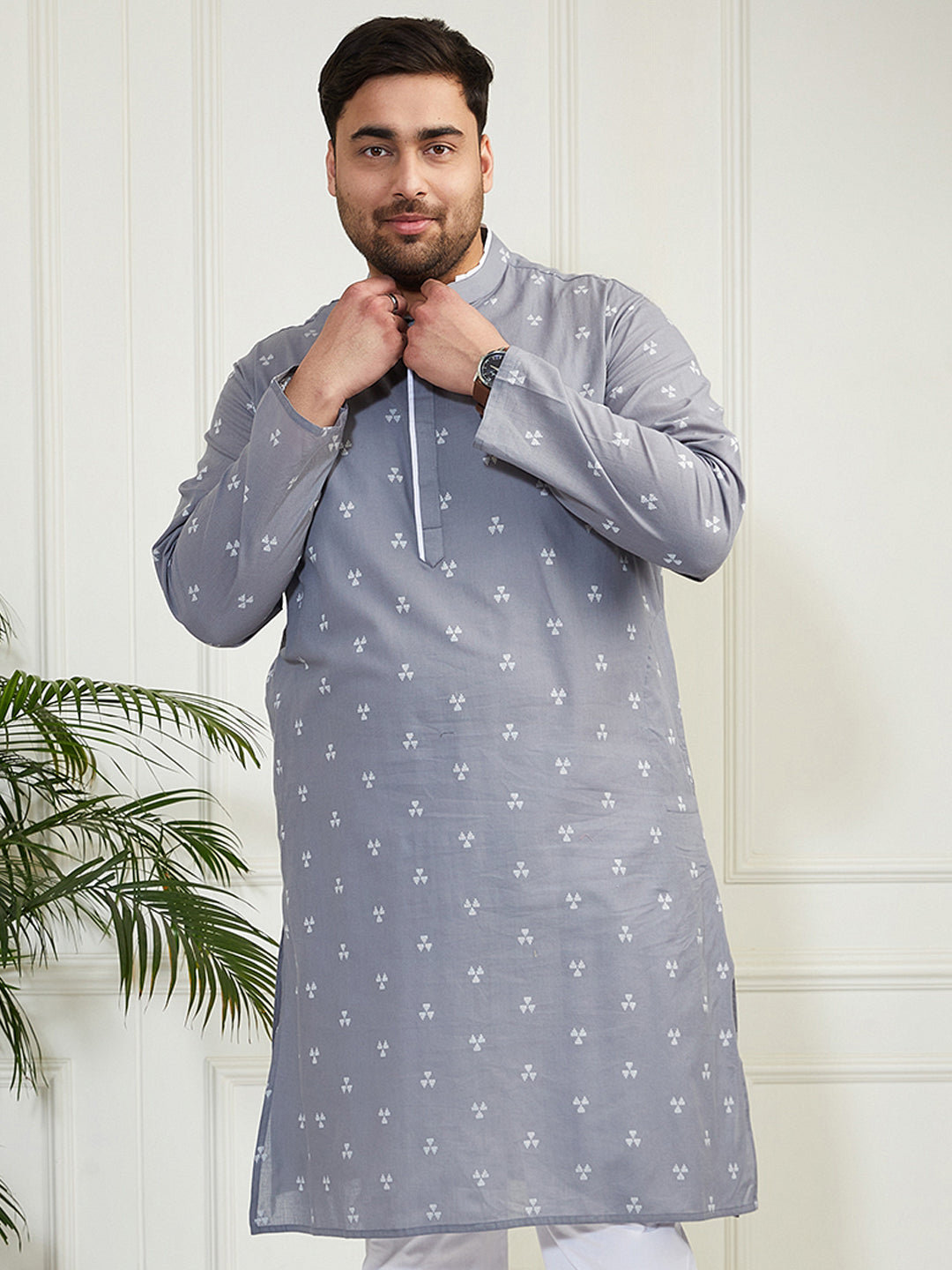 Plus Men's Grey Cotton Kurta