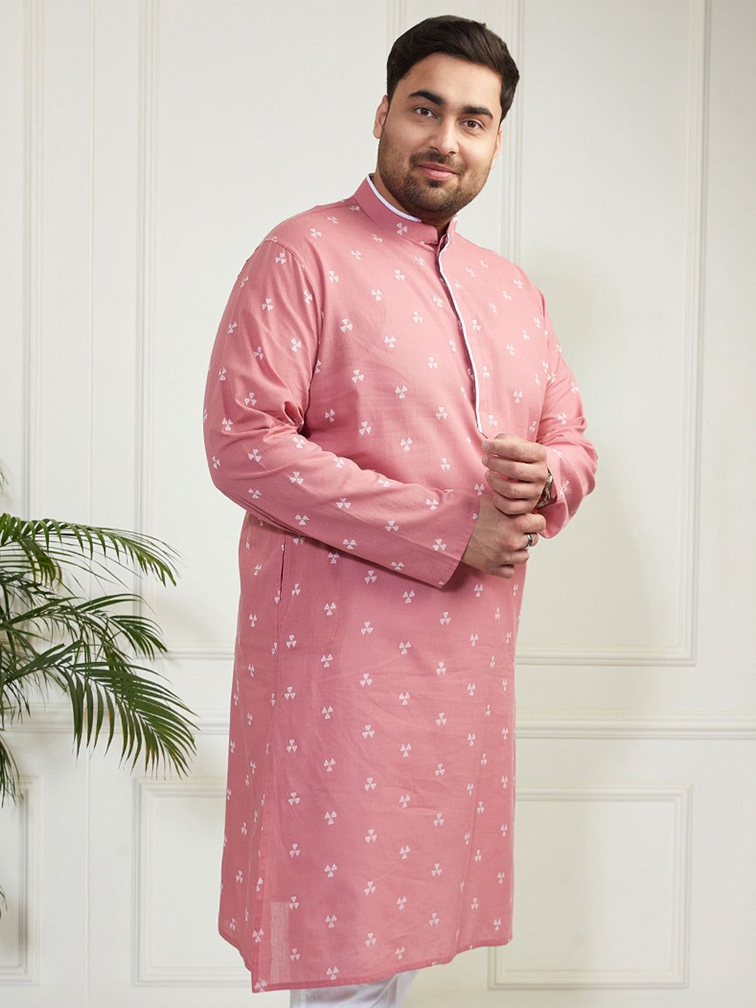 Plus Men's Pink Cotton Kurta