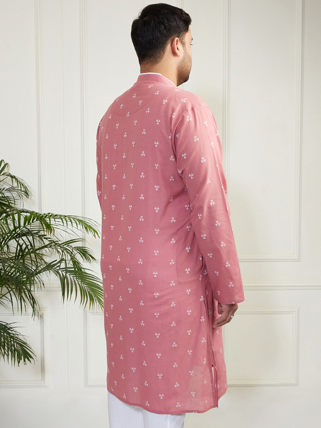 Plus Men's Pink Cotton Kurta