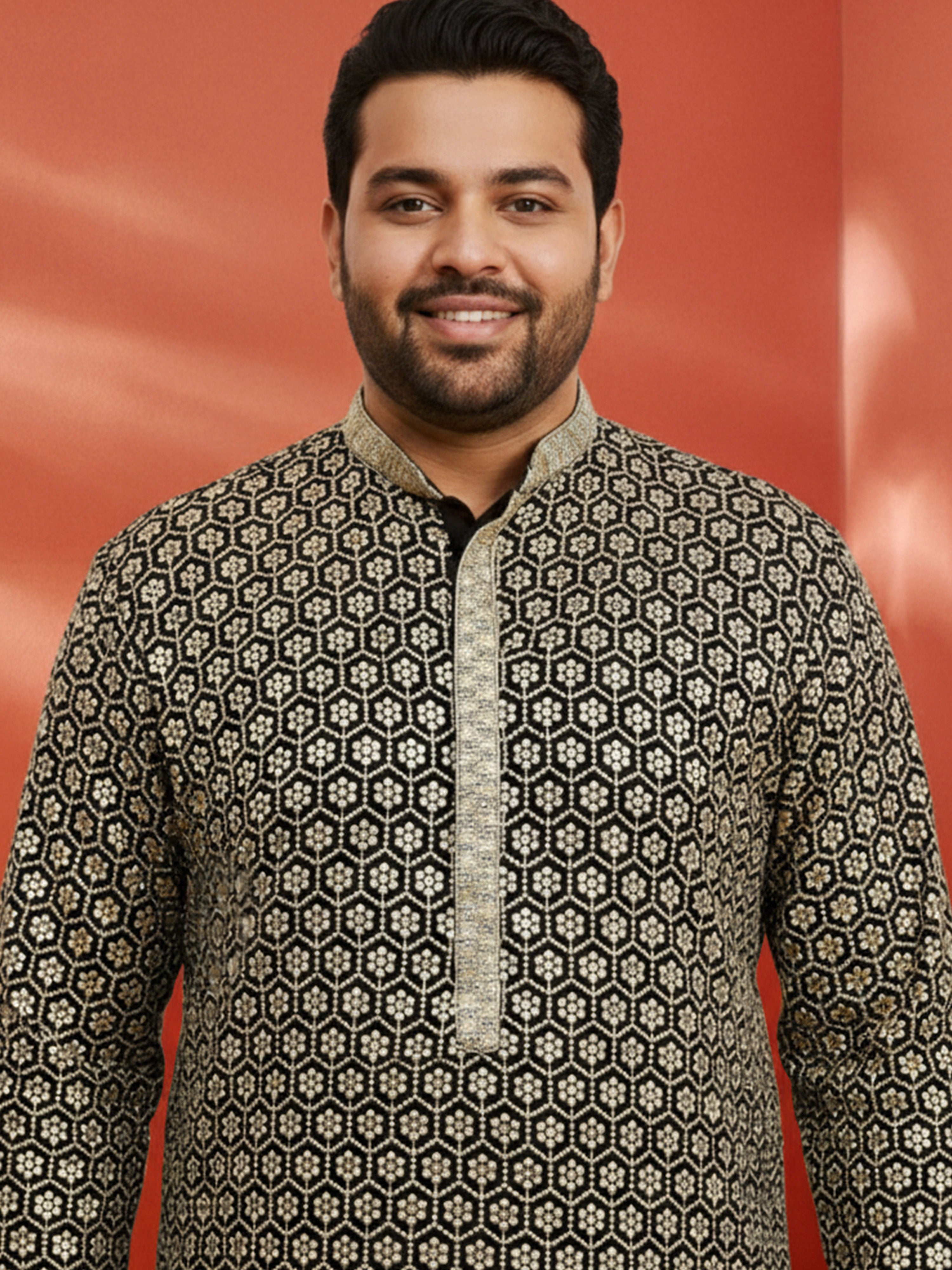 Men's Plus Black Sequin Kurta