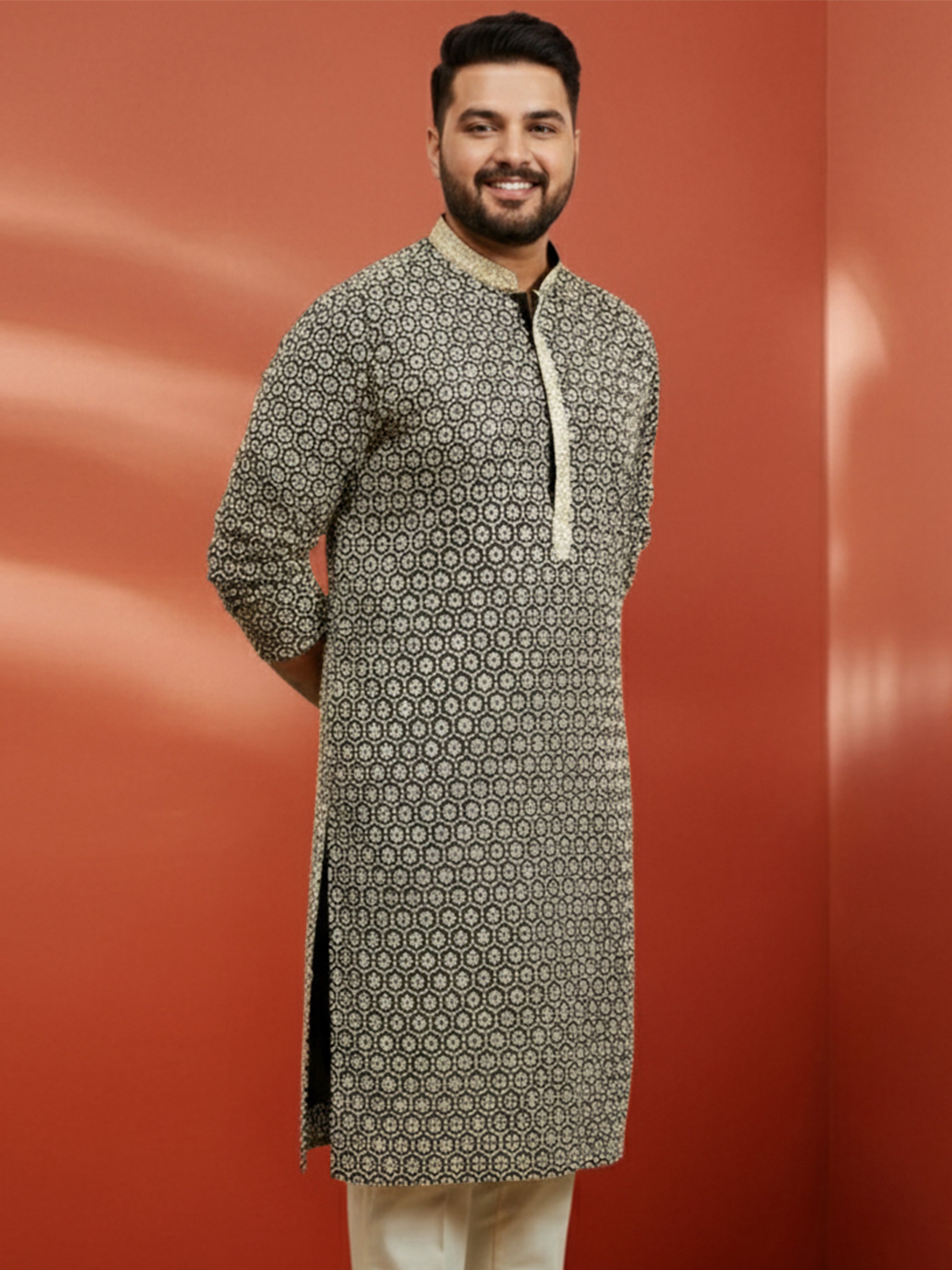 Men's Plus Black Sequin Kurta