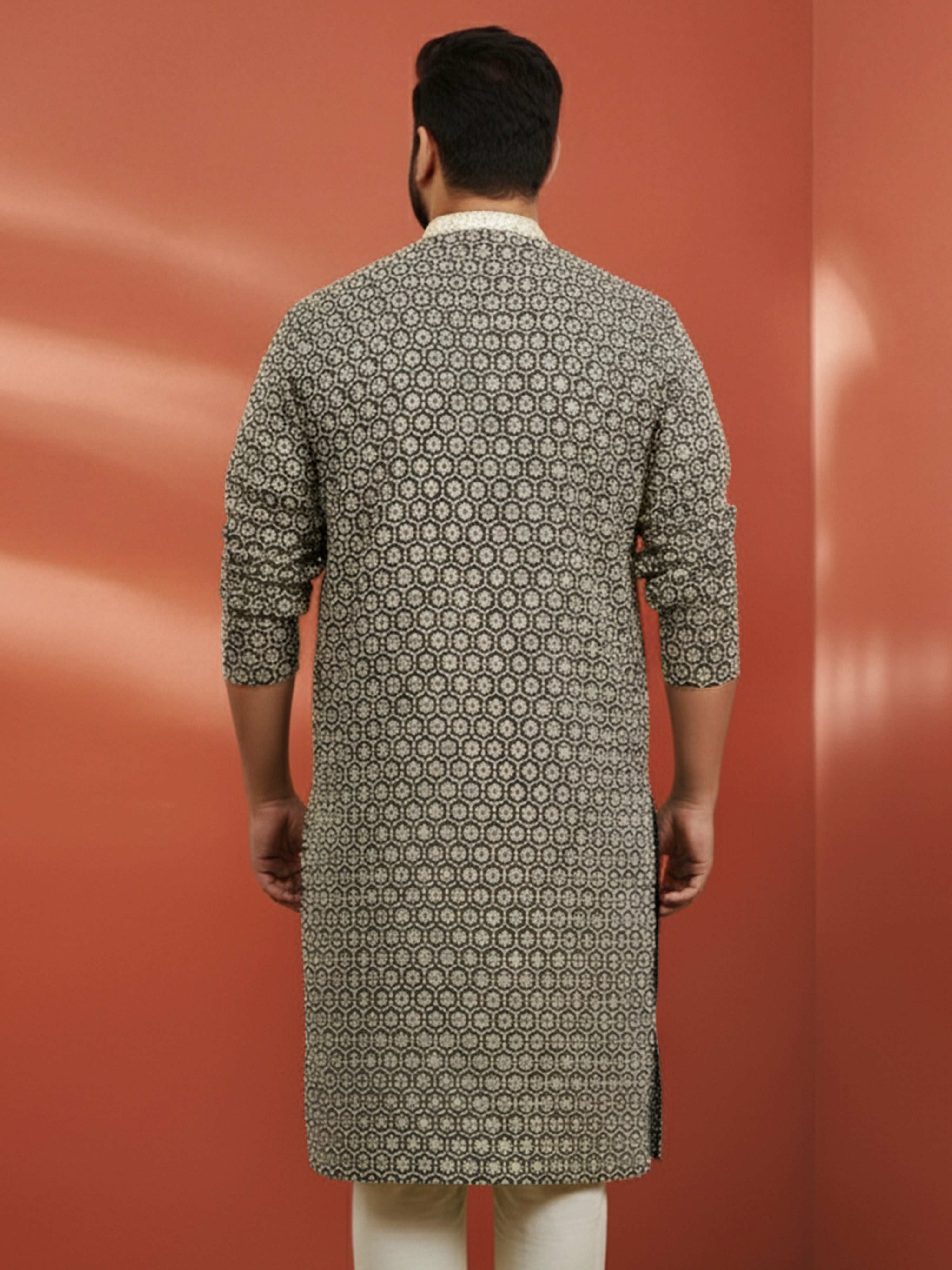 Men's Plus Black Sequin Kurta