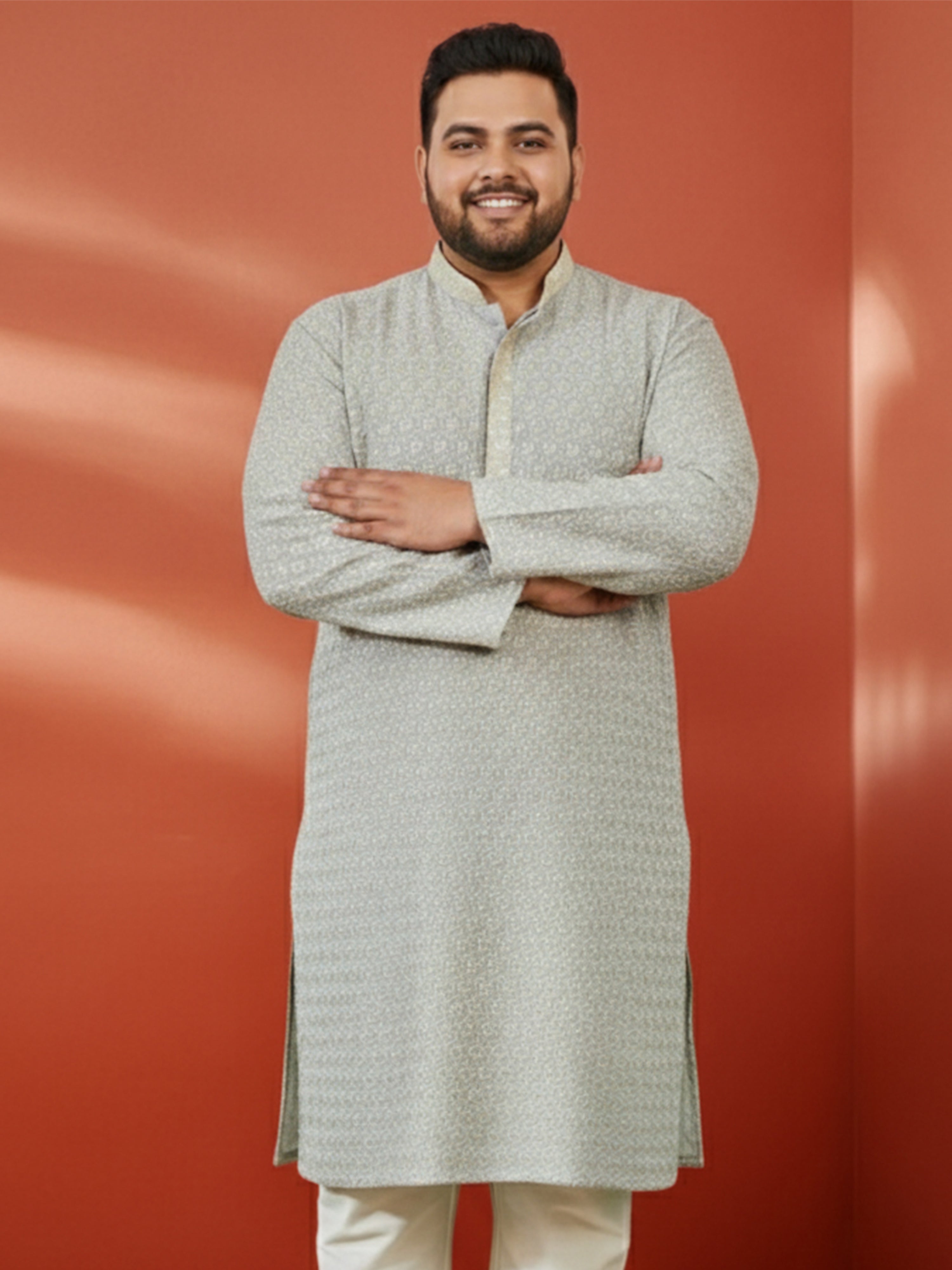 Men's Plus Grey Sequin Kurta