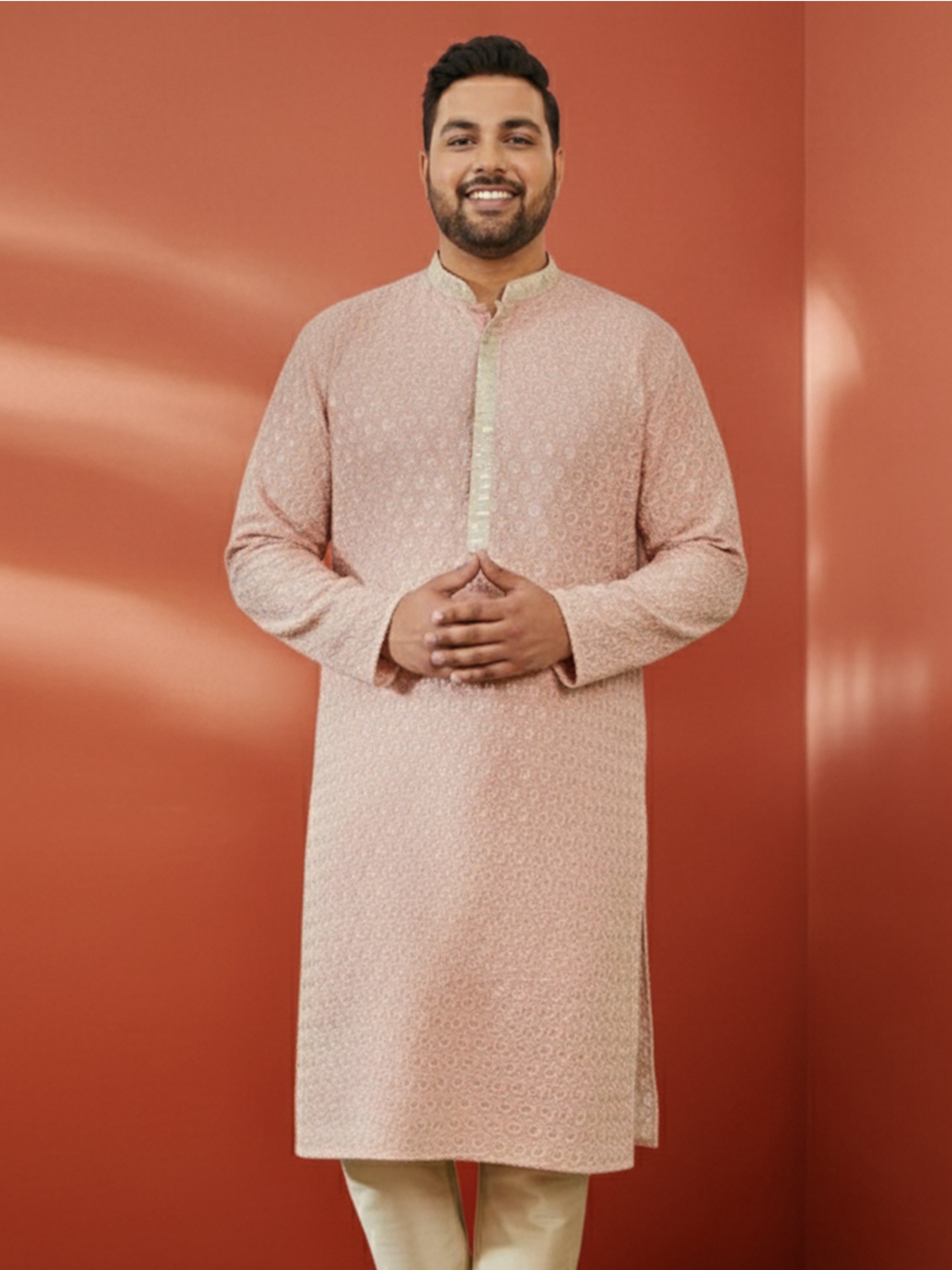 Men's Plus Peach Sequin Kurta