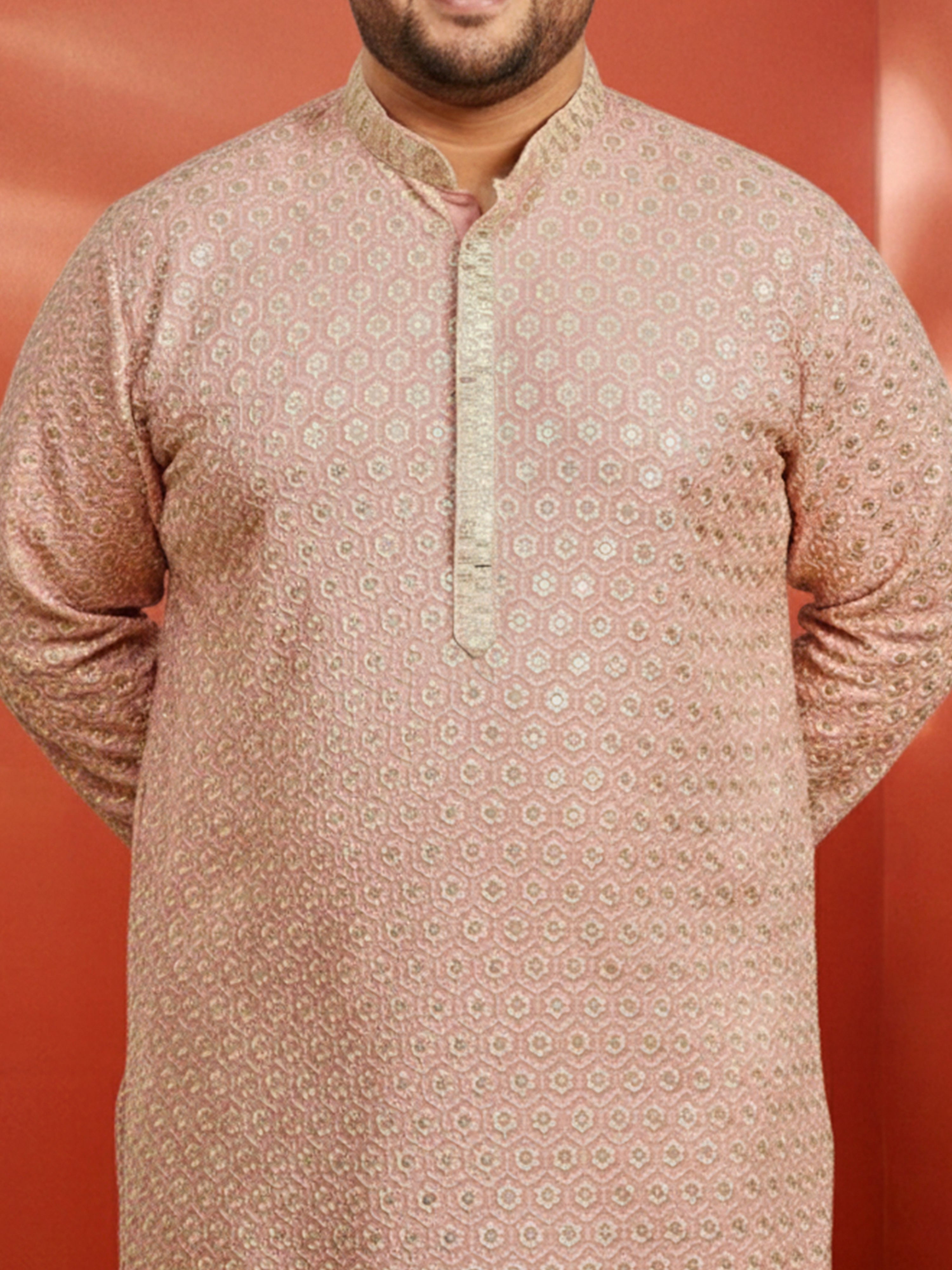 Men's Plus Peach Sequin Kurta