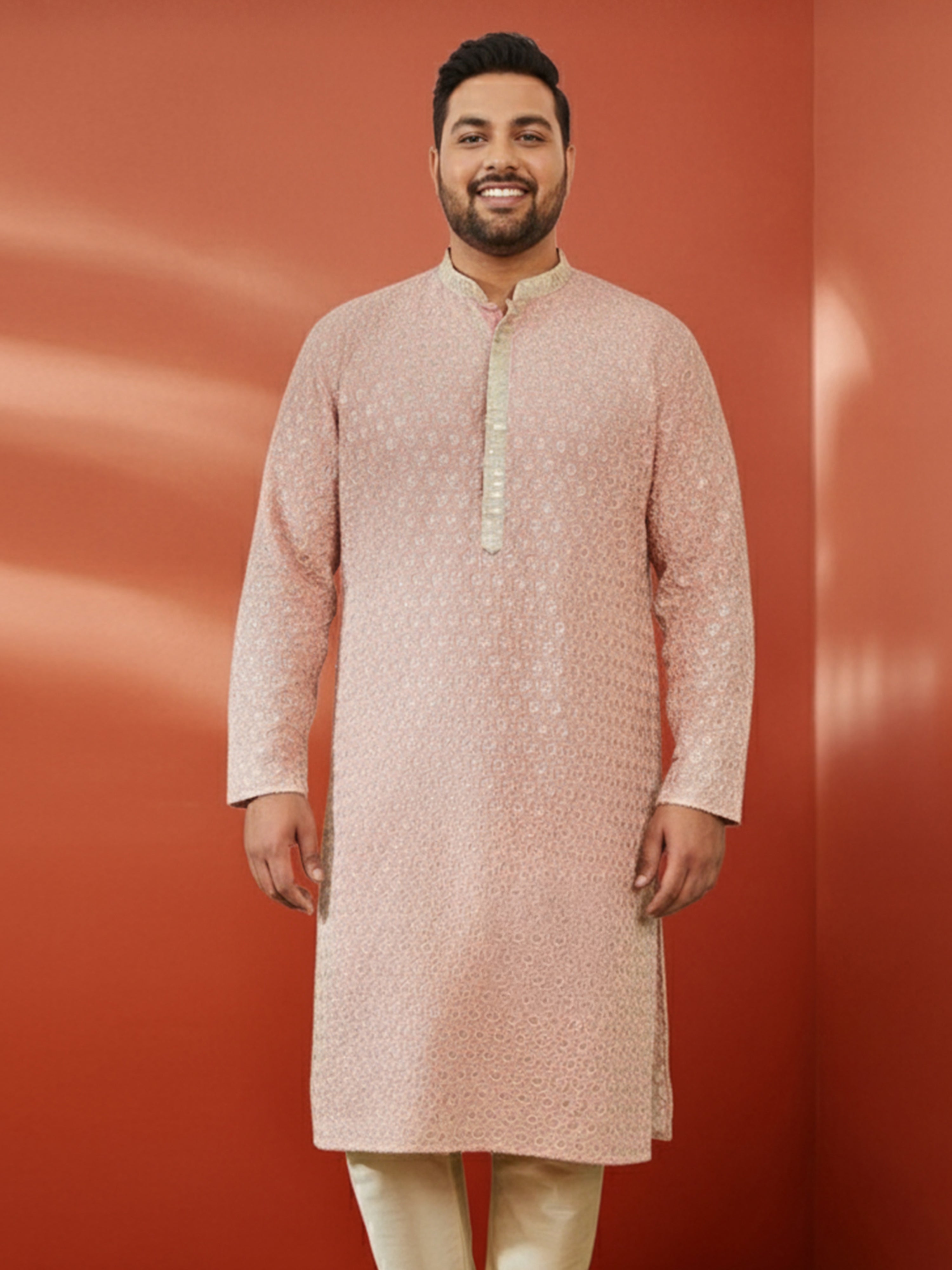 Men's Plus Peach Sequin Kurta