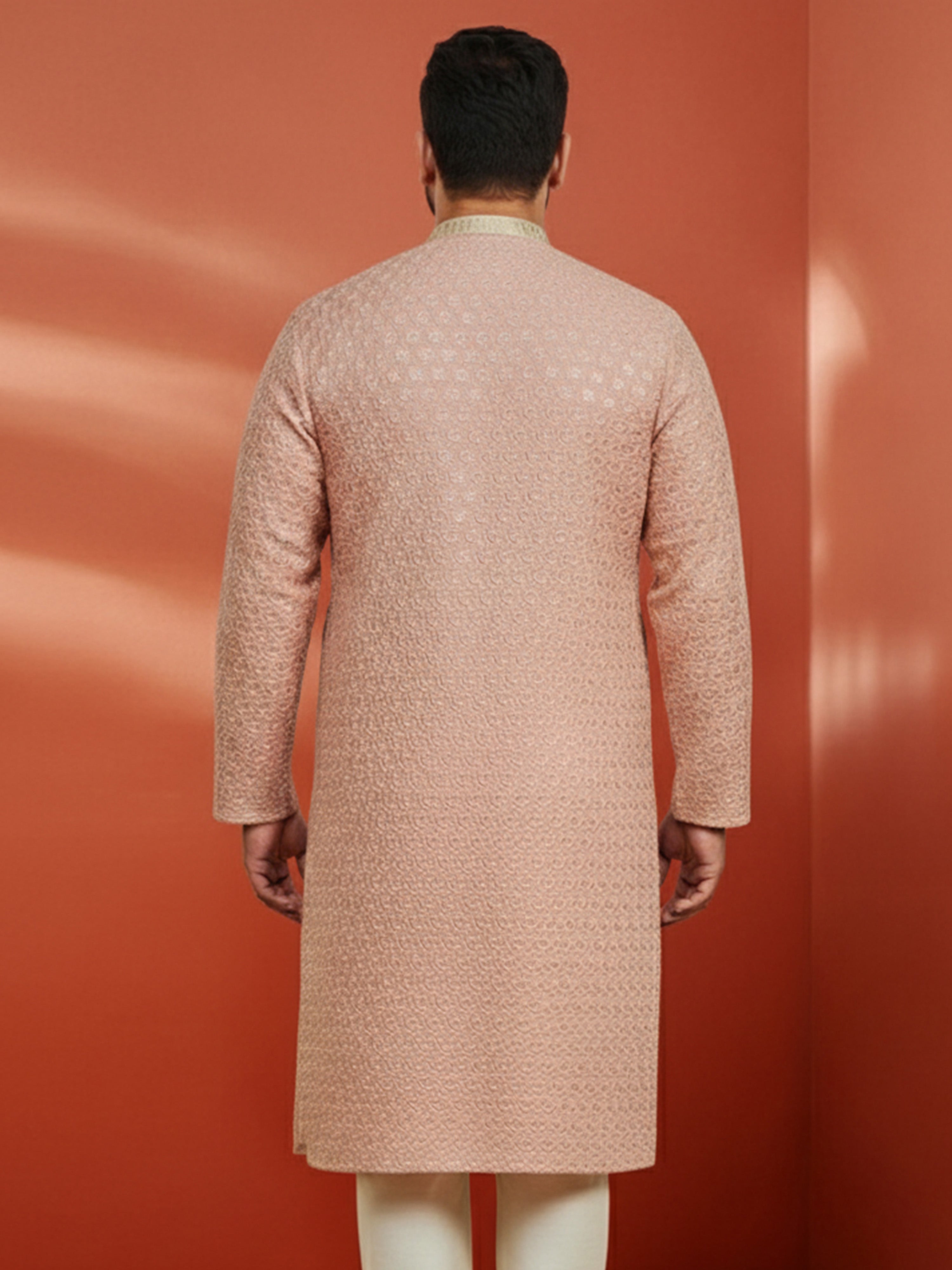 Men's Plus Peach Sequin Kurta