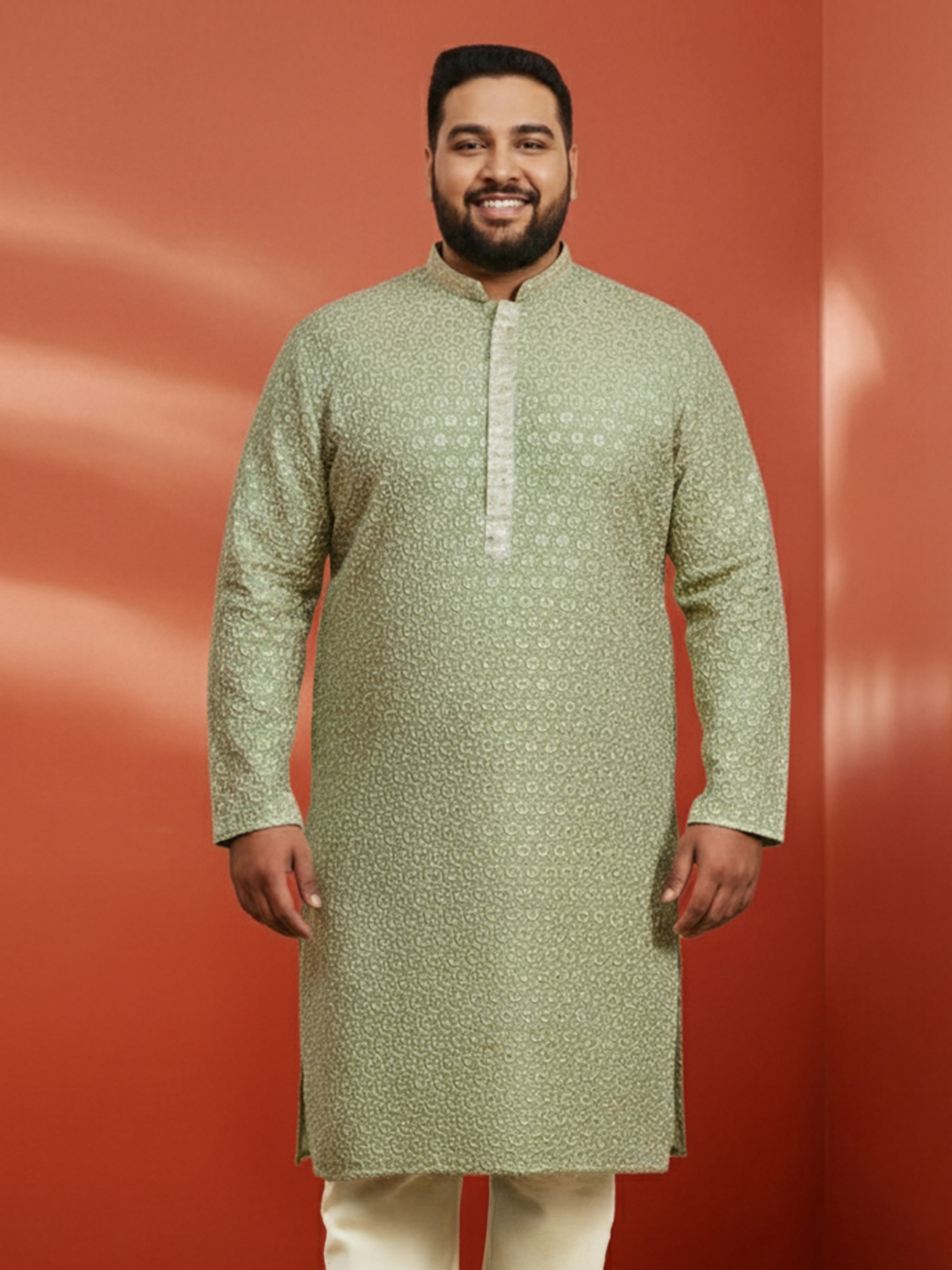 Men's Plus Pista Green Sequin Kurta
