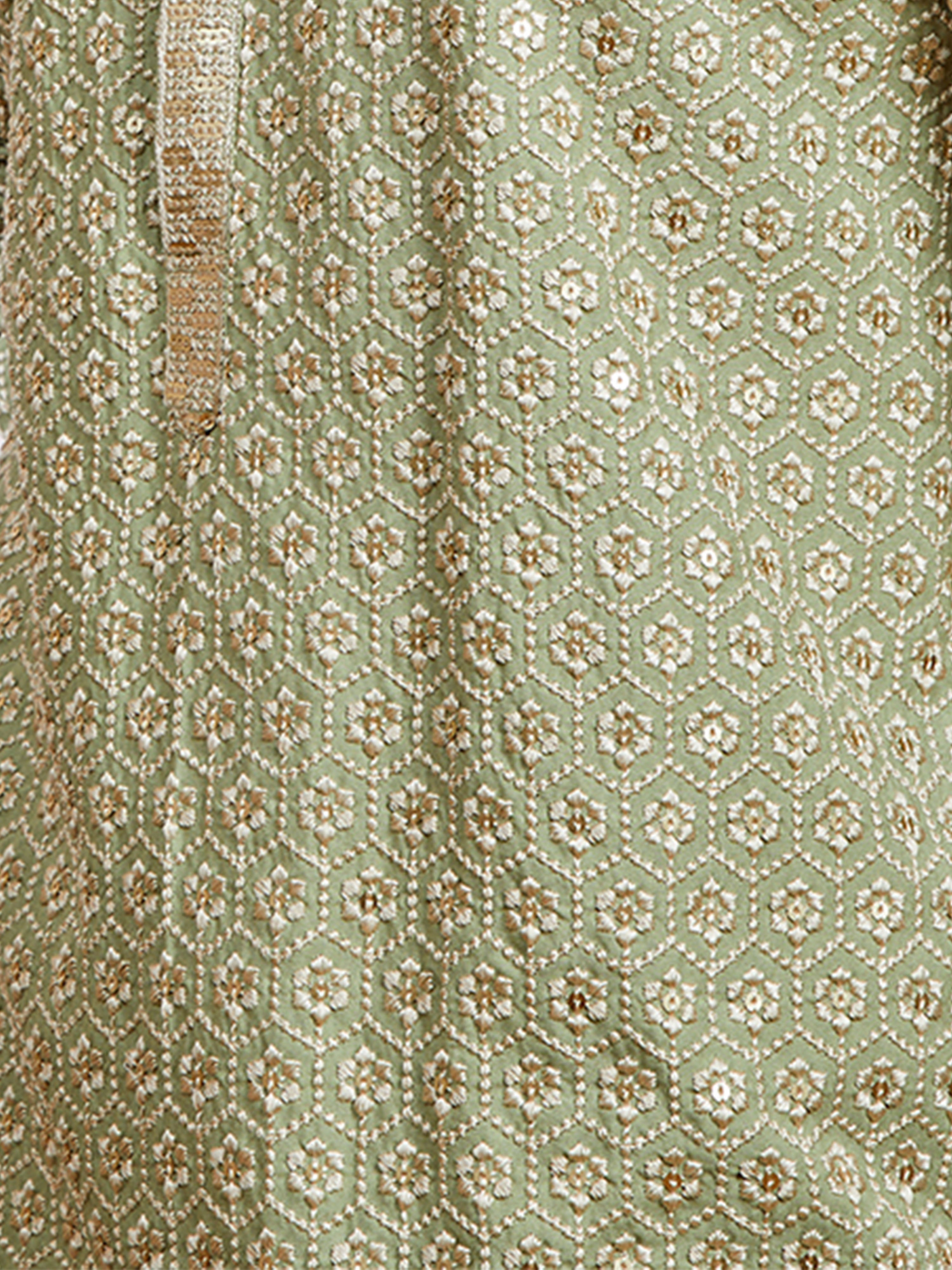Men's Plus Pista Green Sequin Kurta