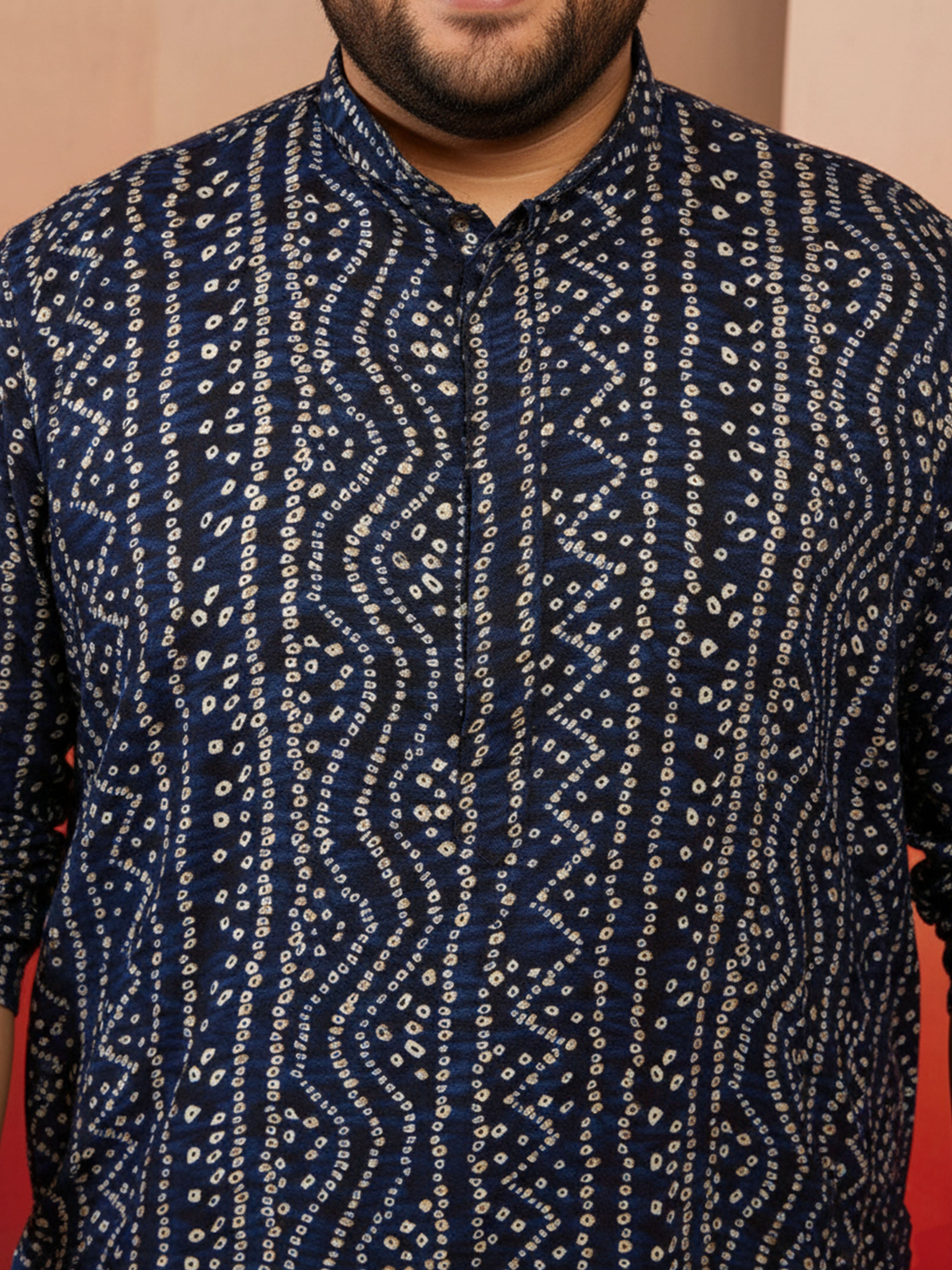 Men's Plus Blue Bandhani Print Kurta
