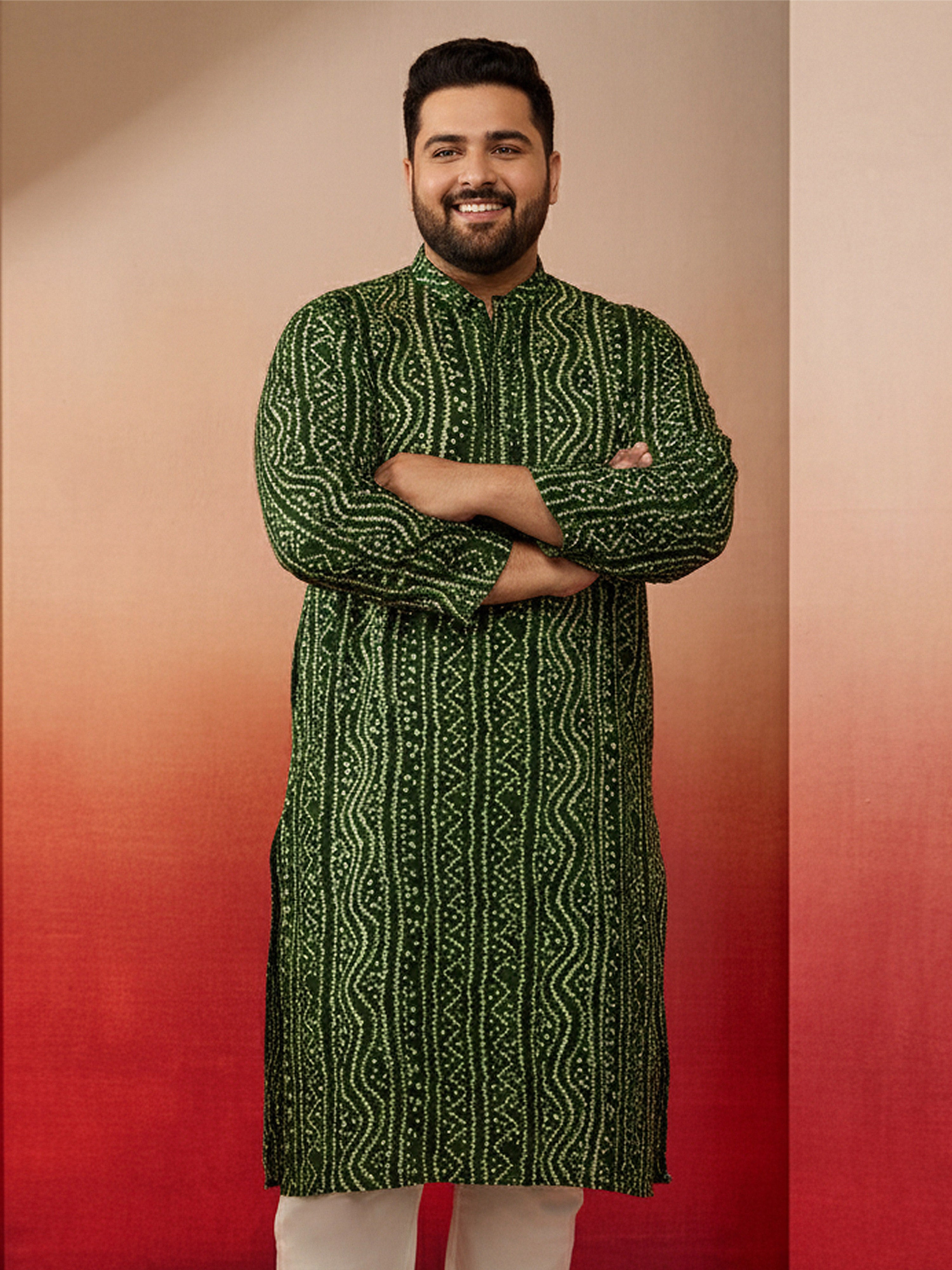 Men's Plus Green Bandhani Kurta