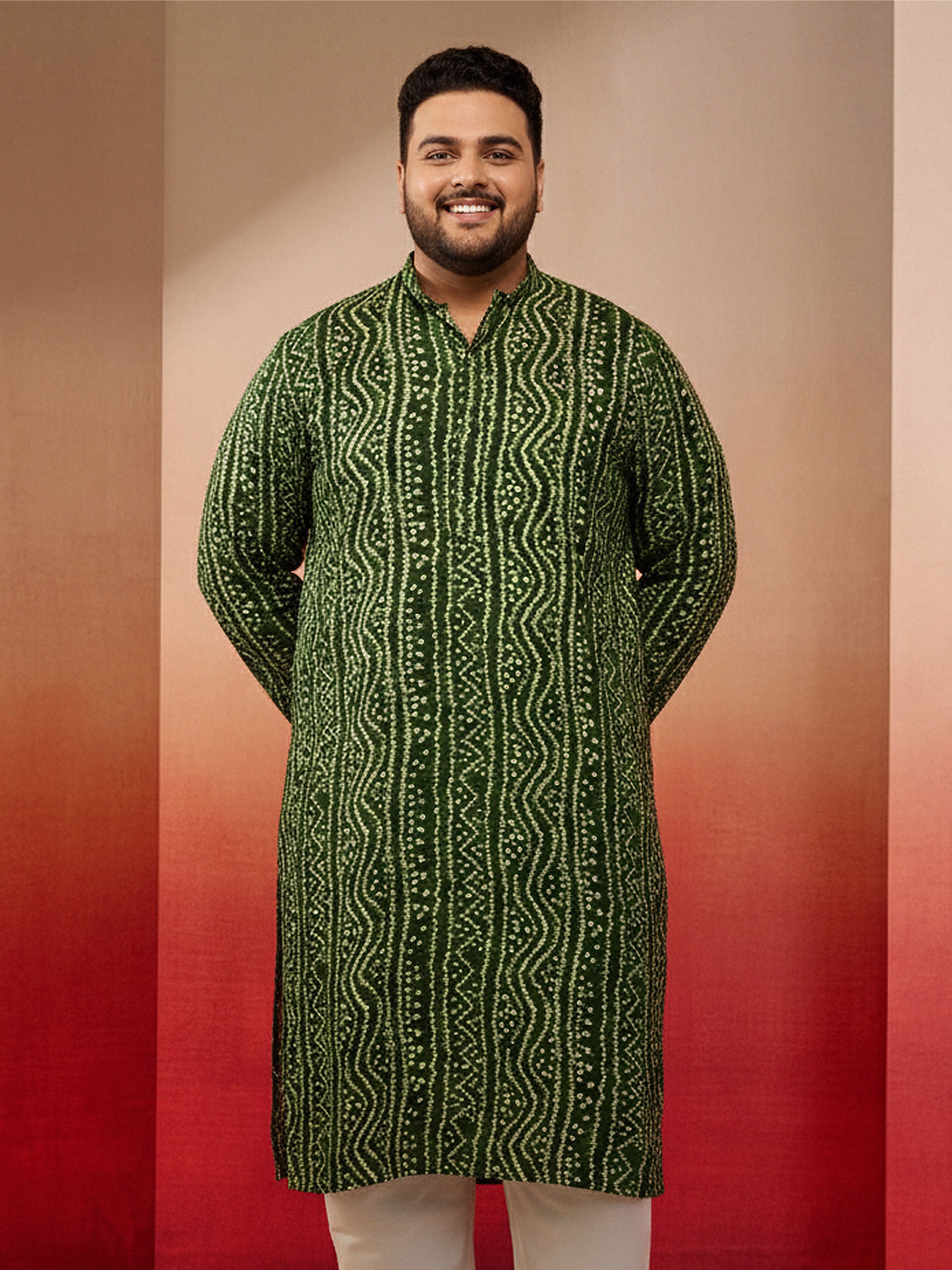 Men's Plus Green Bandhani Kurta
