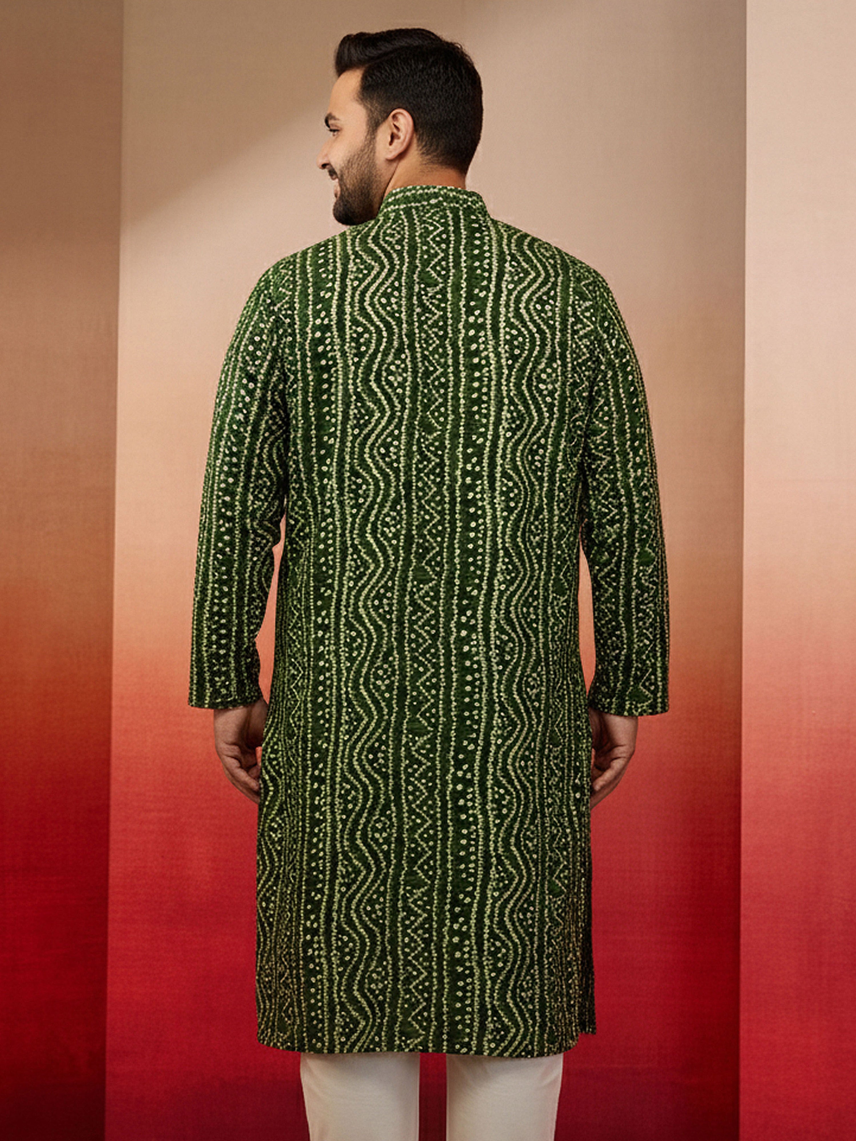 Men's Plus Green Bandhani Kurta
