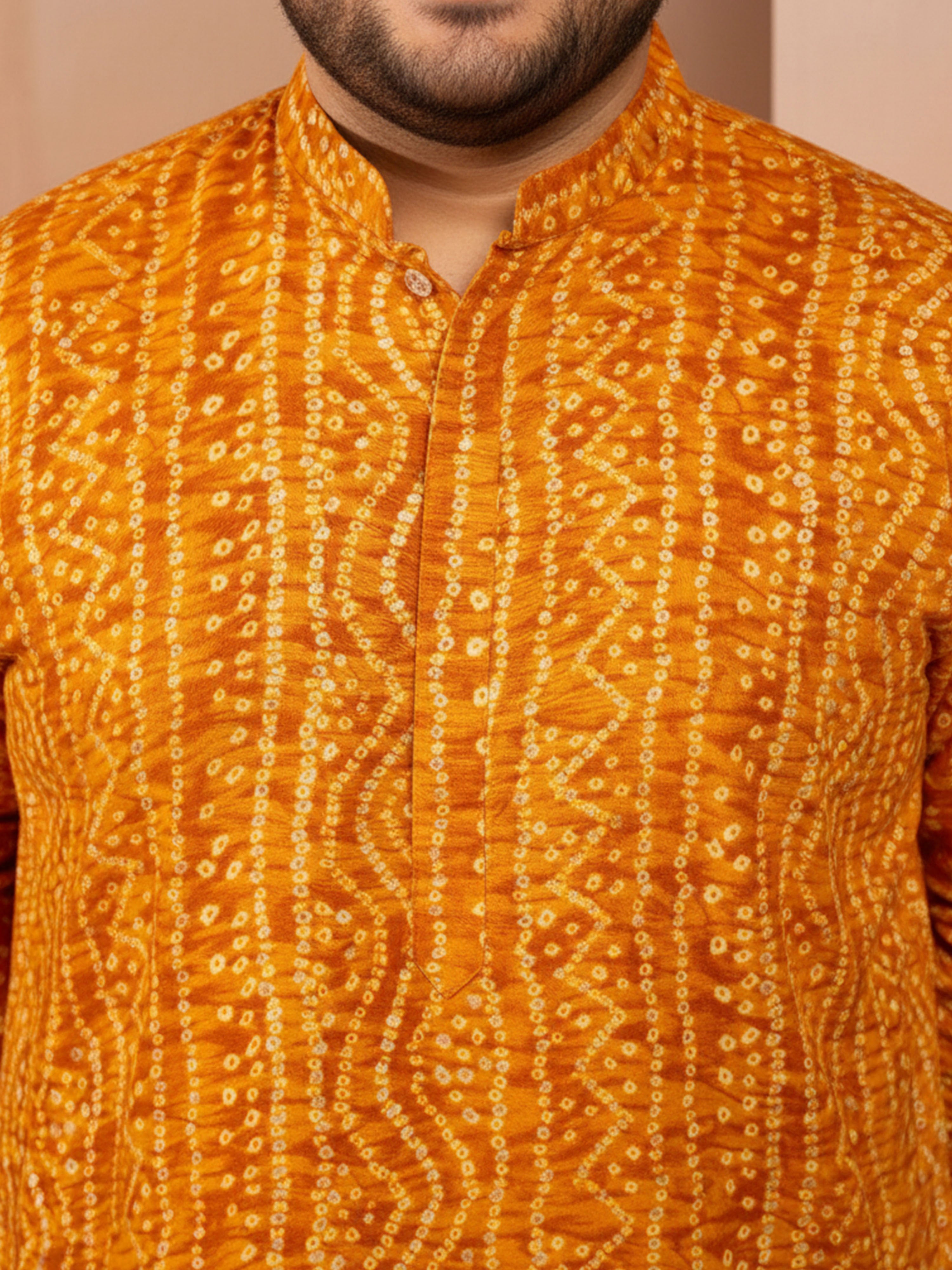 Men's Plus Mustard Bandhani Kurta