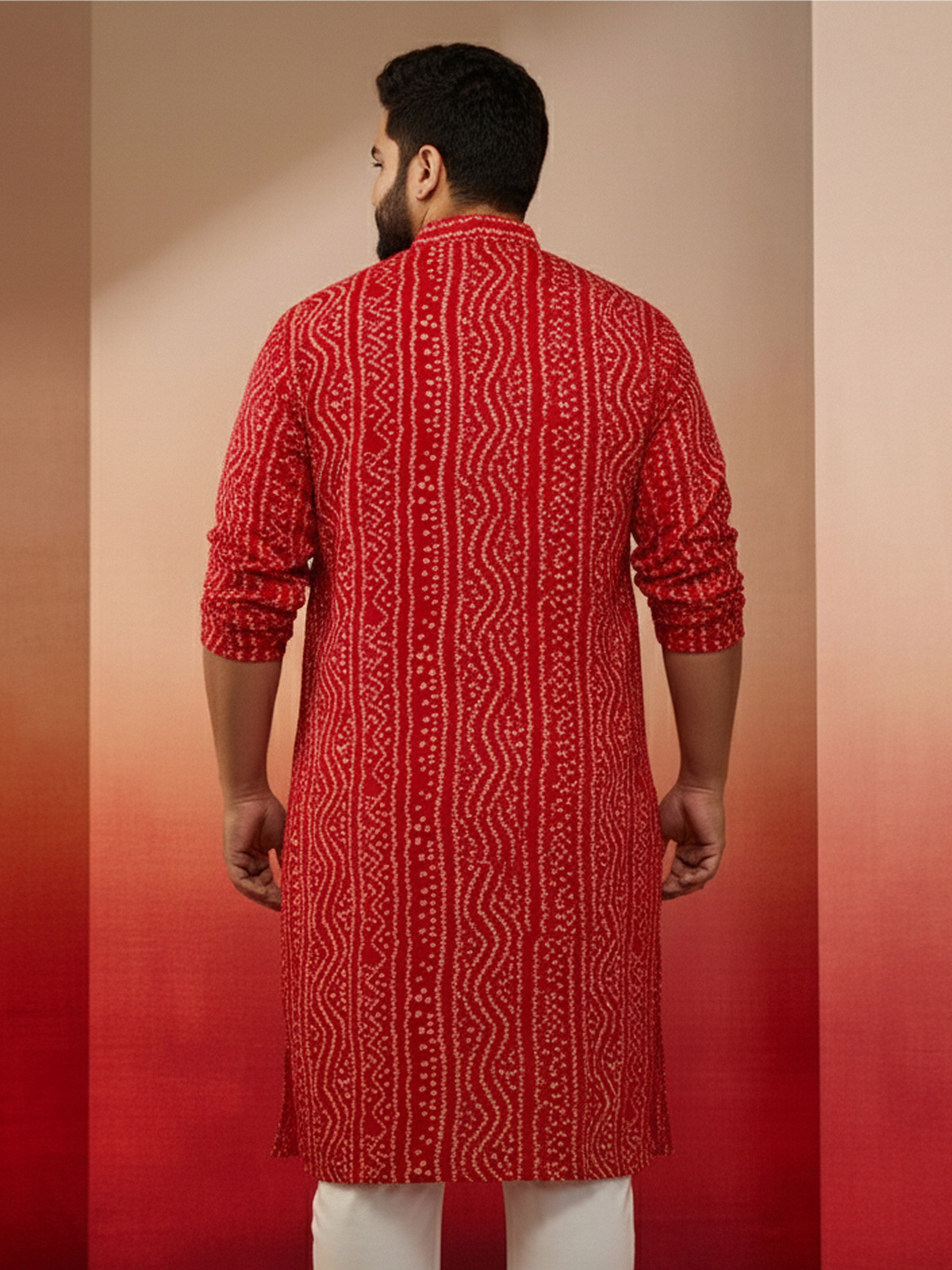 Men's Plus Red Bandhani Kurta