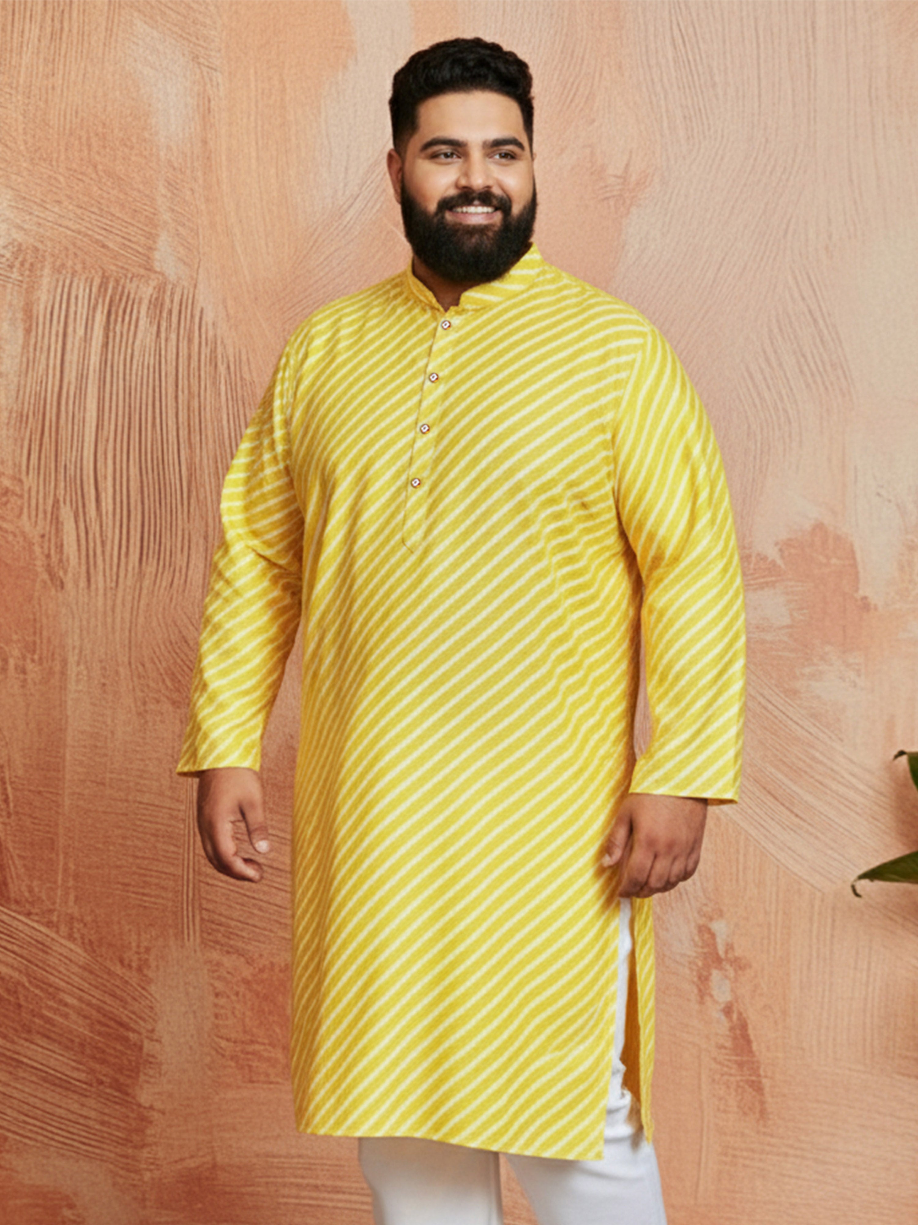 Men's Plus Yellow Lahariya Kurta