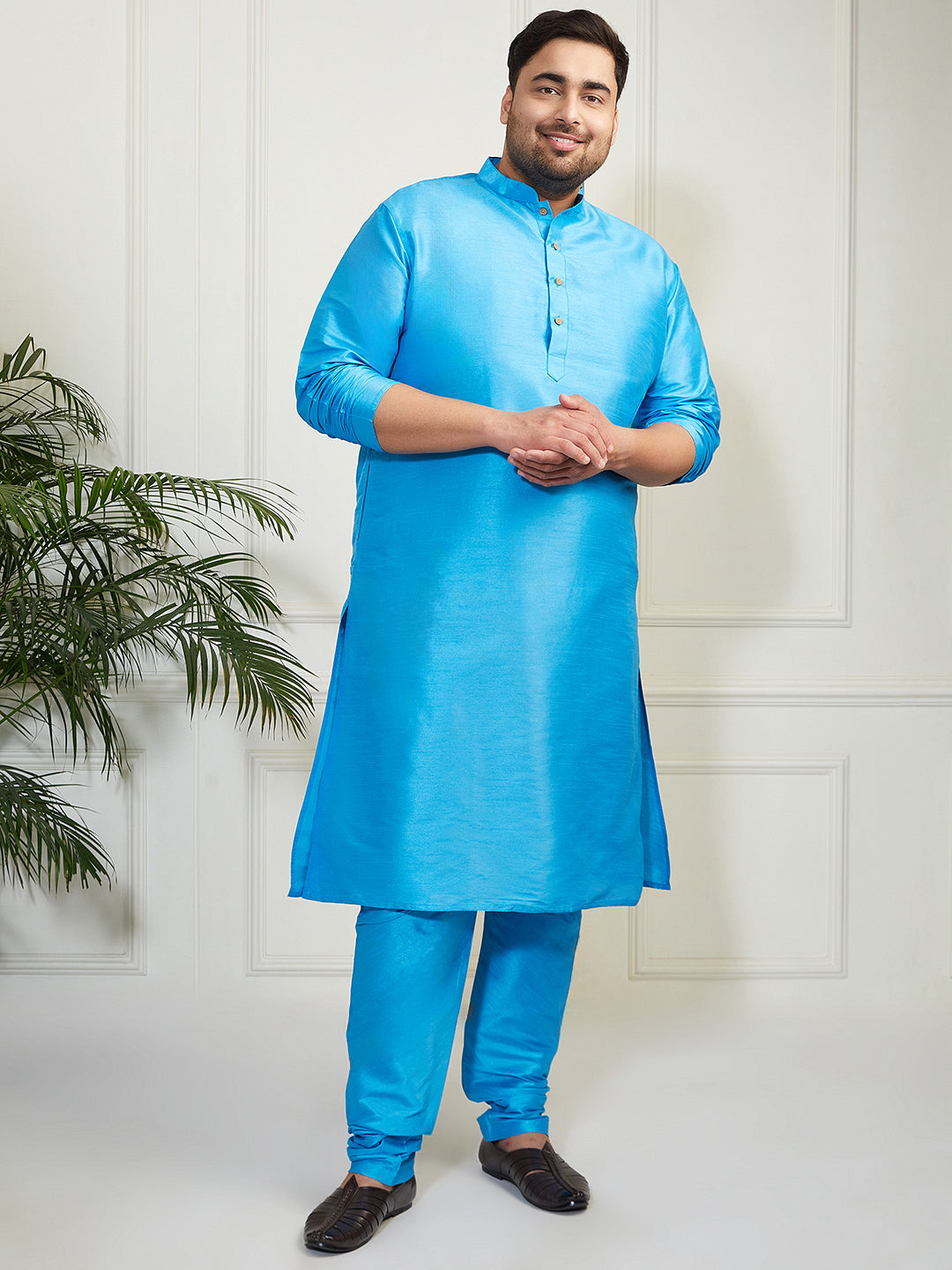Plus Men's Aqua Silk Blend Kurta